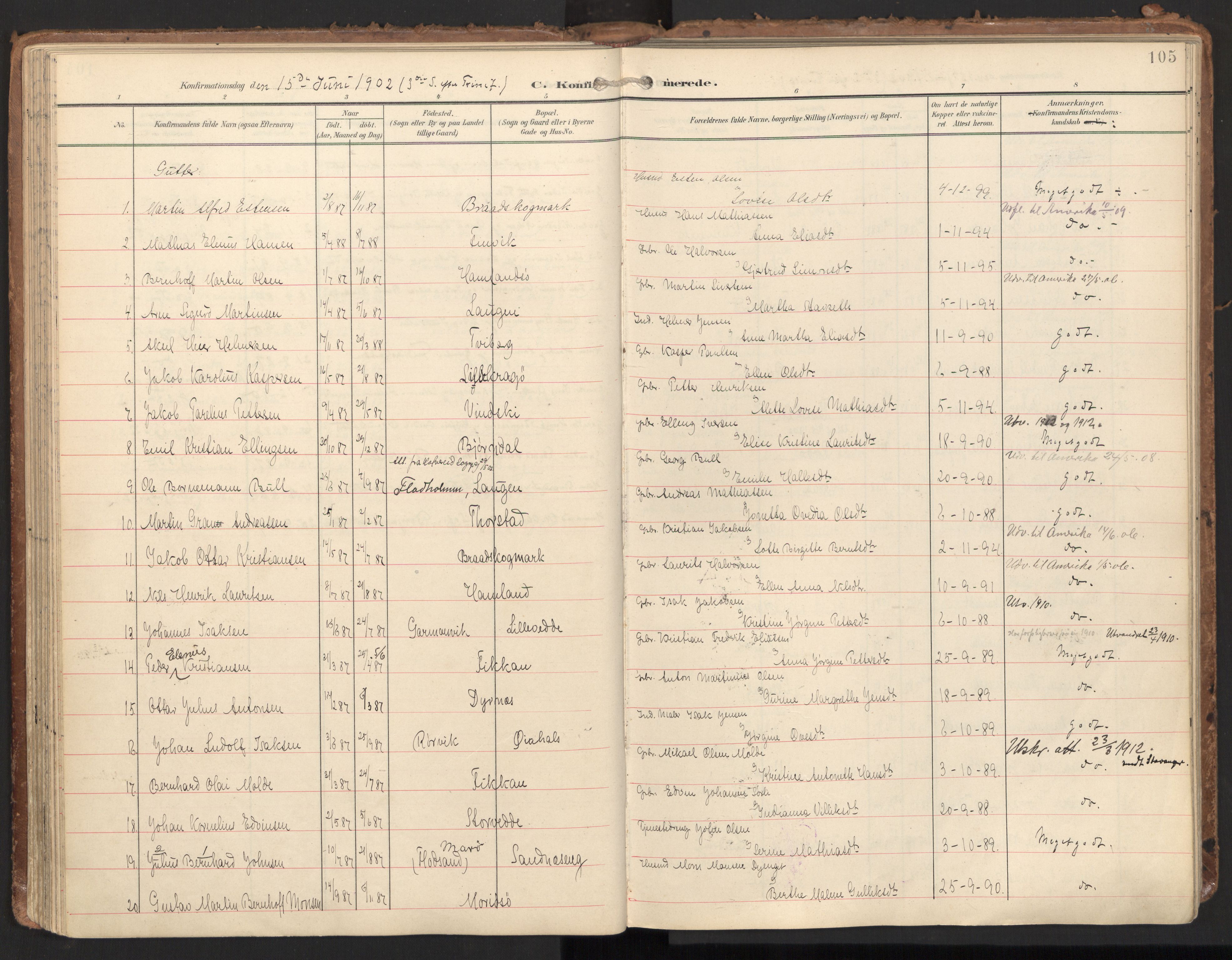 Ministerialprotokoller, klokkerbøker og fødselsregistre - Nord-Trøndelag, SAT/A-1458/784/L0677: Parish register (official) no. 784A12, 1900-1920, p. 105
