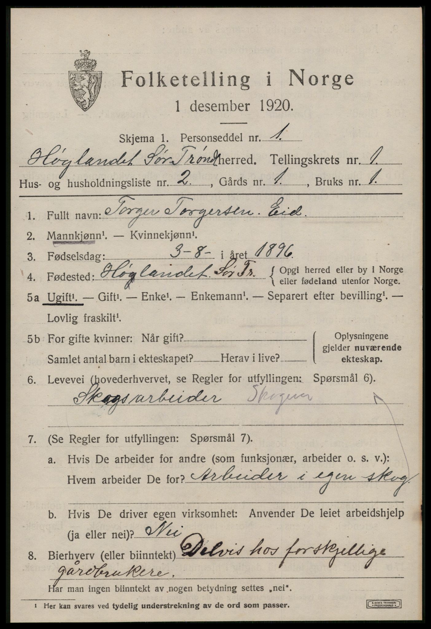 SAT, 1920 census for Hølonda, 1920, p. 419