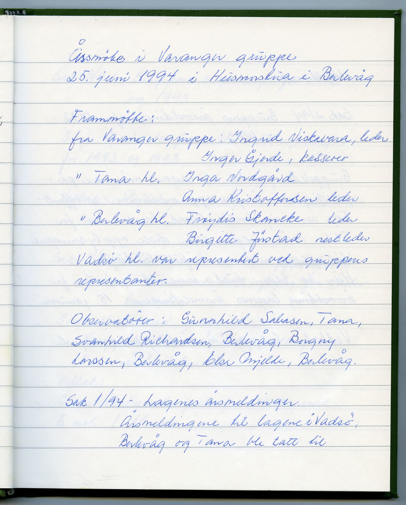 Finnmark krets av Norges Kvinne- og familieforbund, FMFB/A-1233/A/Ac/L0014: Protokoll for gruppemøte Ishavsgruppen 1990-1994, 1990-1994