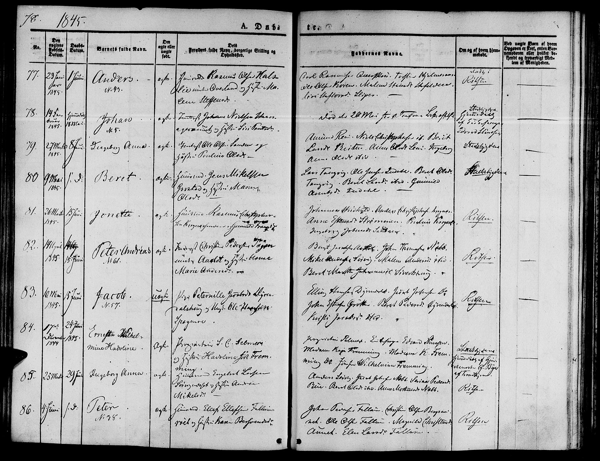 Ministerialprotokoller, klokkerbøker og fødselsregistre - Sør-Trøndelag, SAT/A-1456/646/L0610: Parish register (official) no. 646A08, 1837-1847, p. 78