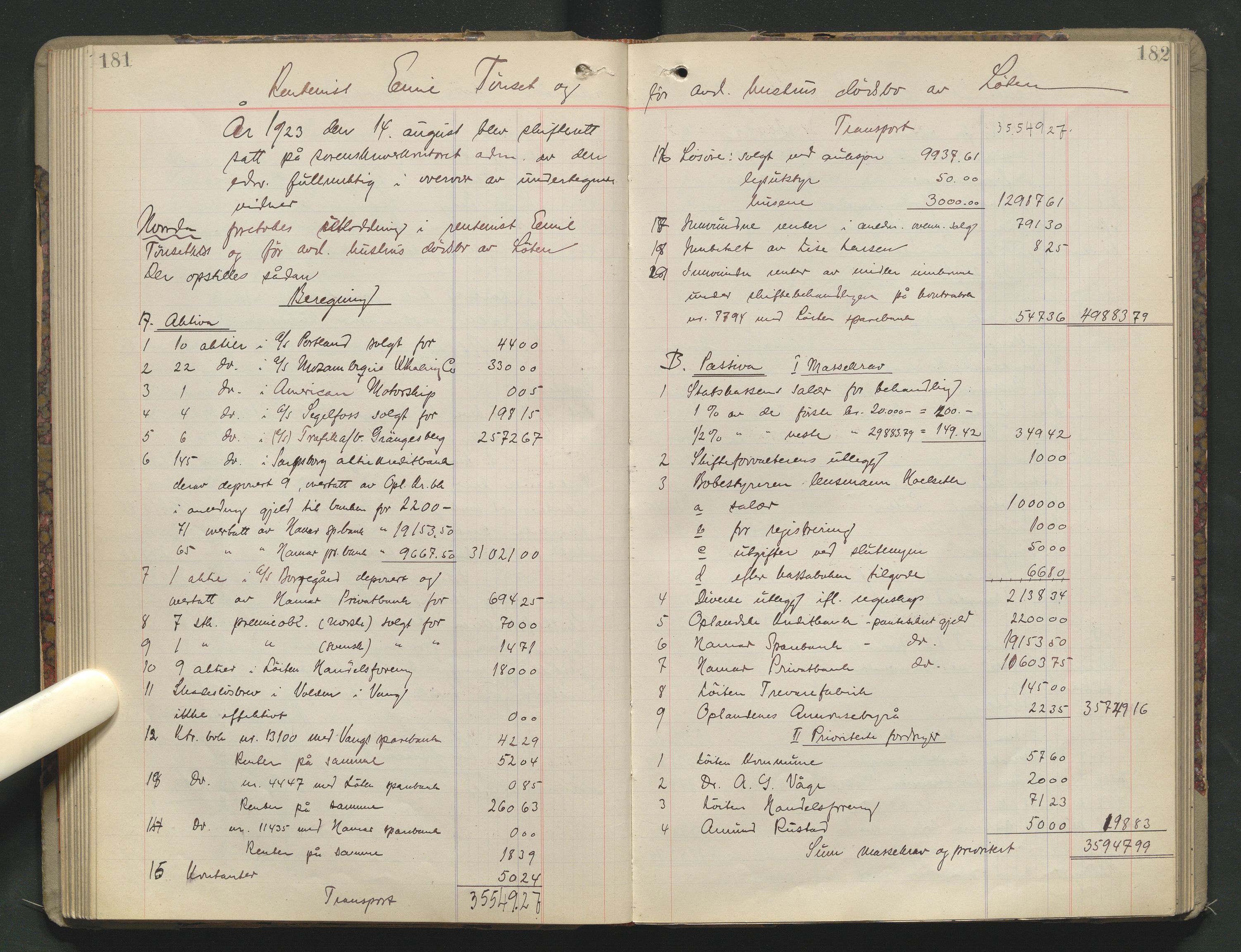 Sør-Hedmark sorenskriveri, SAH/TING-014/J/Ja/Jad/L0005: Skifteutlodningsprotokoll - landet, 1919-1925, p. 181-182