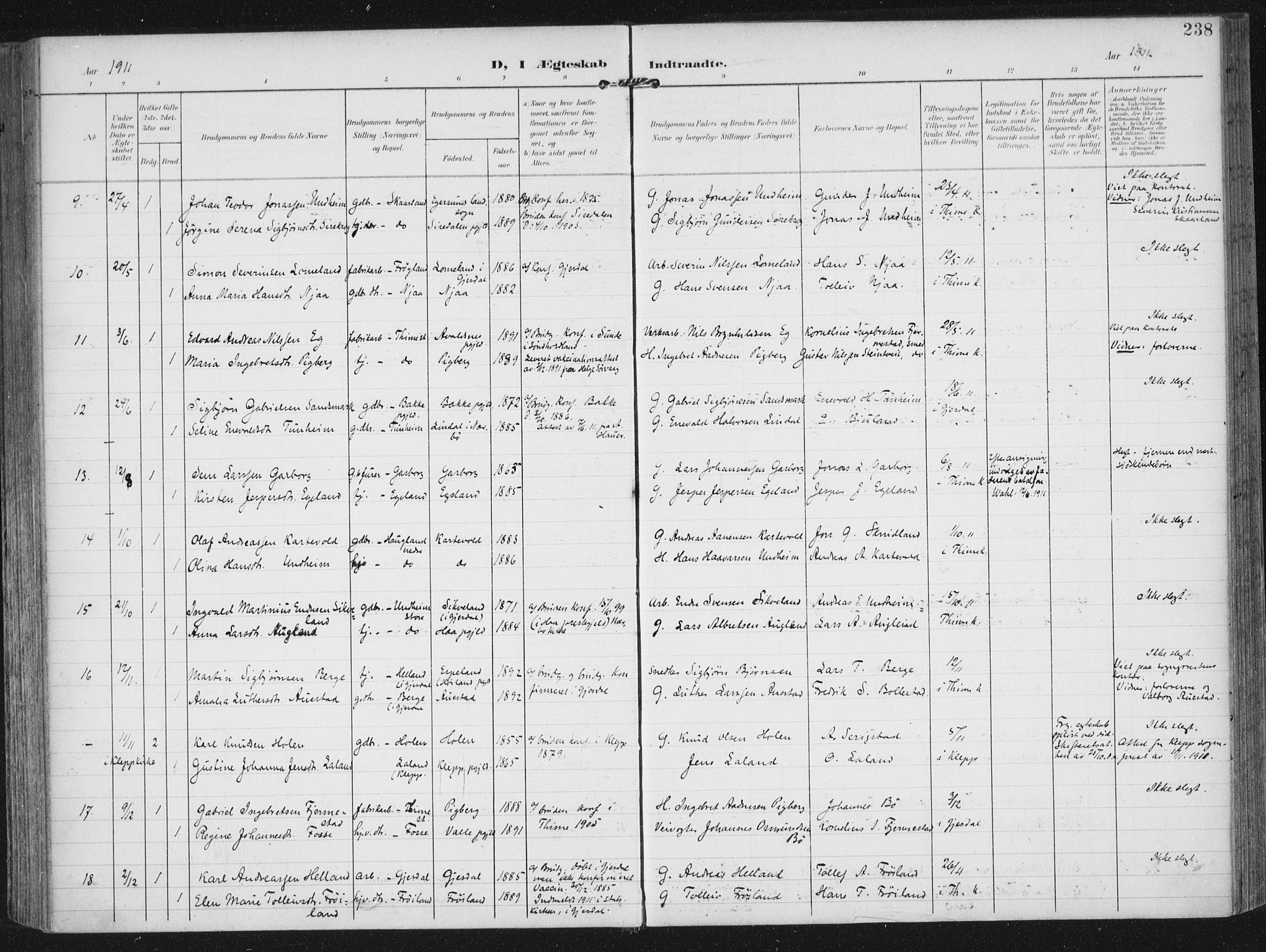 Lye sokneprestkontor, AV/SAST-A-101794/002/A/L0001: Parish register (official) no. A 12, 1904-1920, p. 238