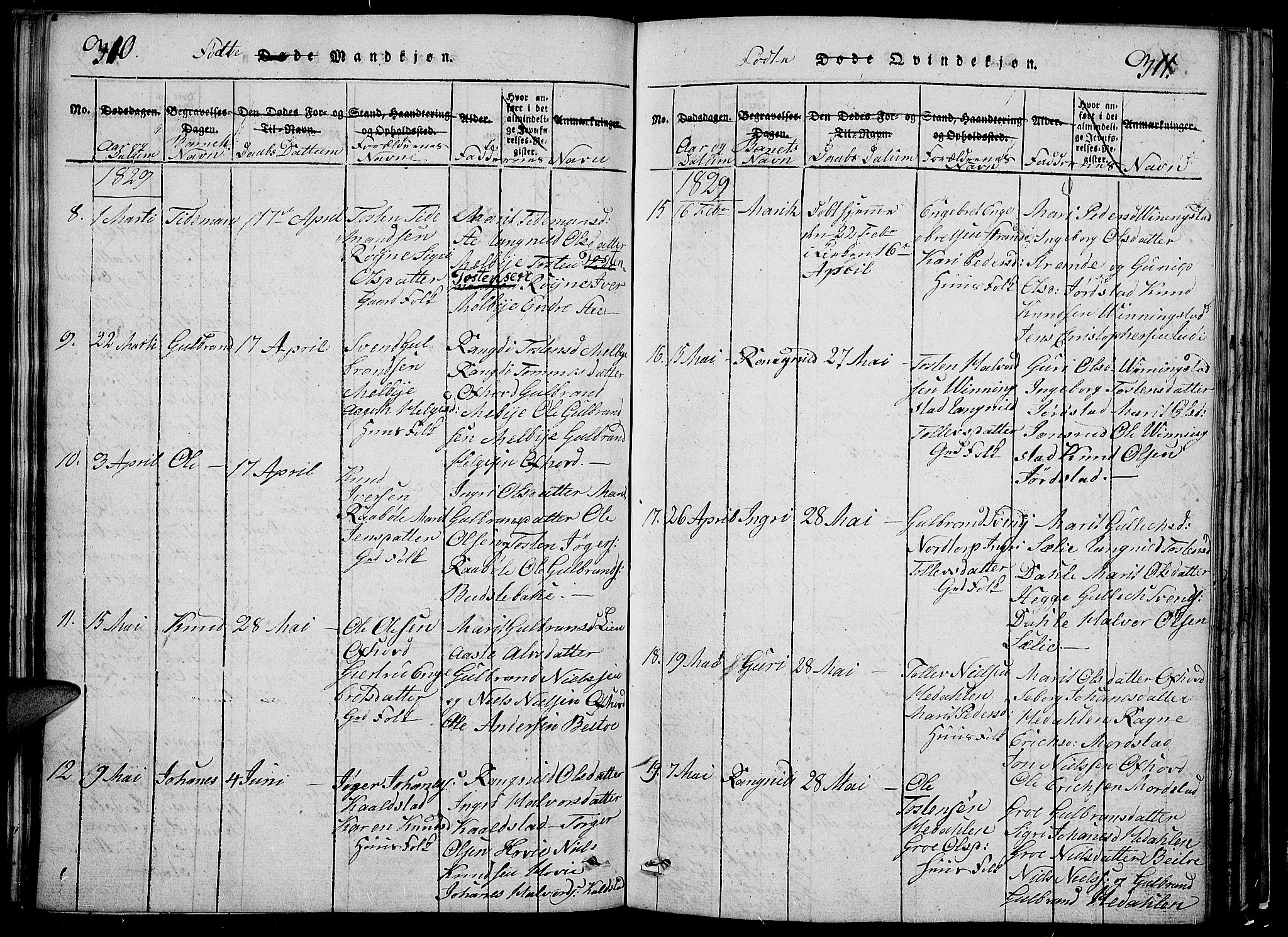 Slidre prestekontor, SAH/PREST-134/H/Ha/Hab/L0002: Parish register (copy) no. 2, 1814-1839, p. 310-311