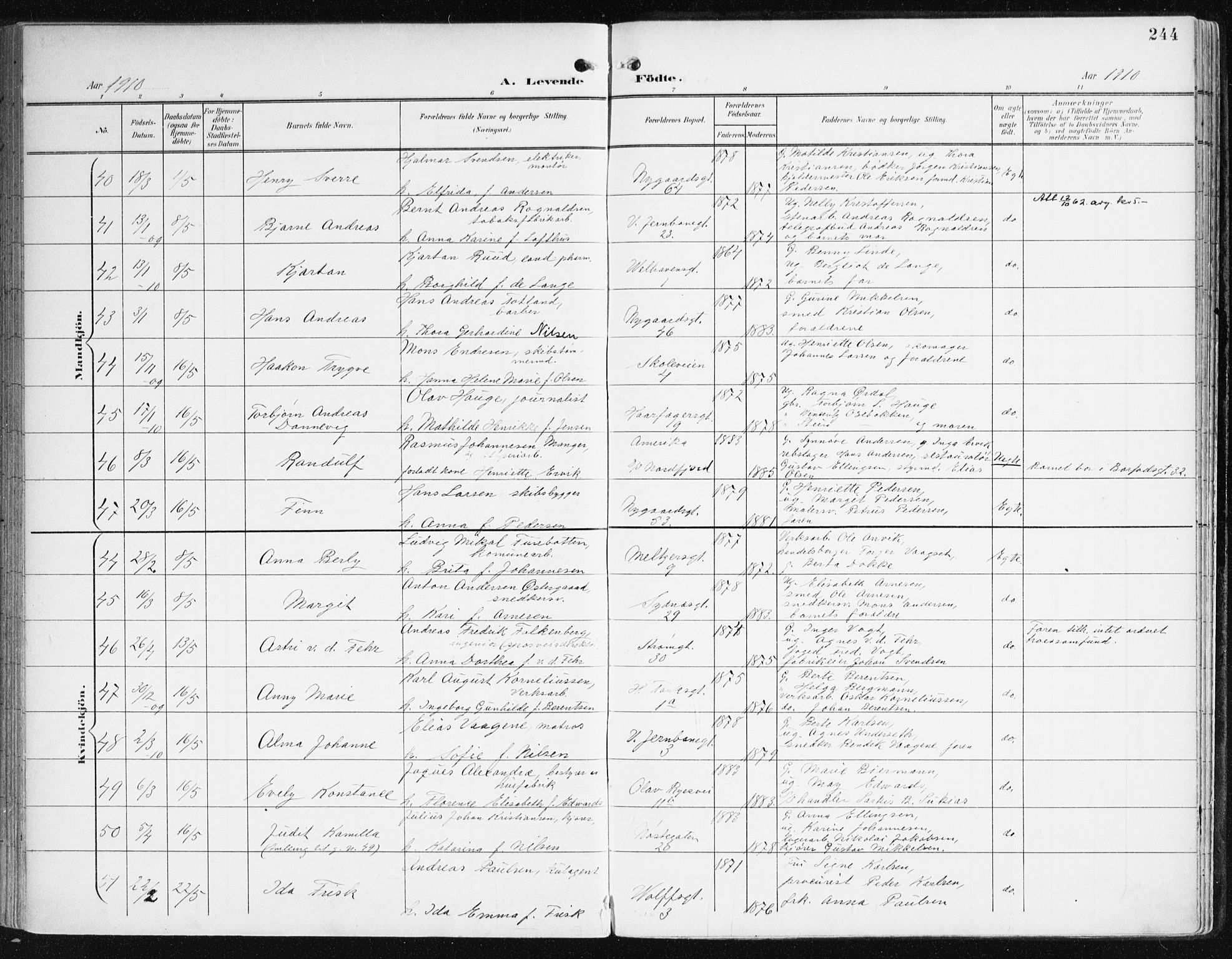 Johanneskirken sokneprestembete, AV/SAB-A-76001/H/Haa/L0002: Parish register (official) no. A 2, 1900-1912, p. 244