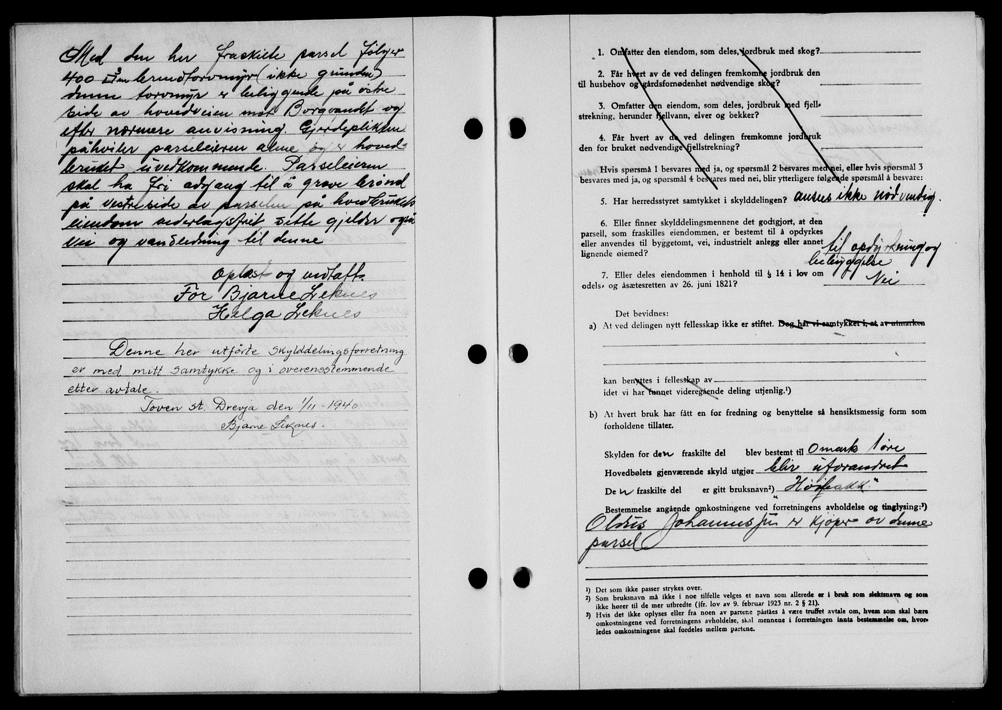 Lofoten sorenskriveri, SAT/A-0017/1/2/2C/L0008a: Mortgage book no. 8a, 1940-1941, Diary no: : 1039/1940