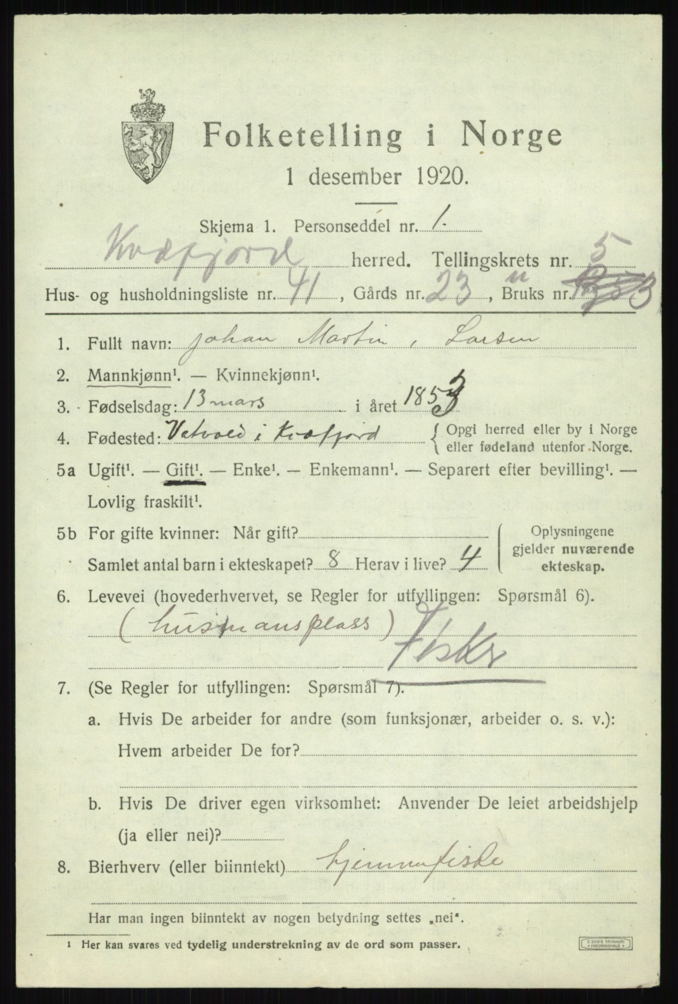 SATØ, 1920 census for Kvæfjord, 1920, p. 3115