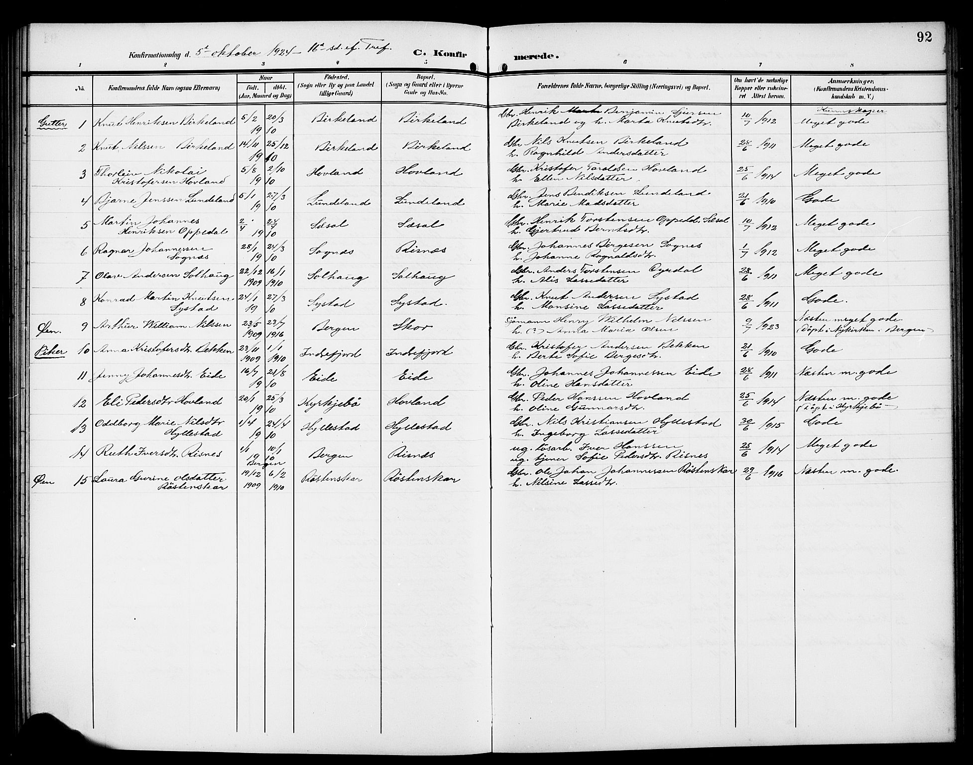 Hyllestad sokneprestembete, SAB/A-80401: Parish register (copy) no. A 3, 1906-1925, p. 92