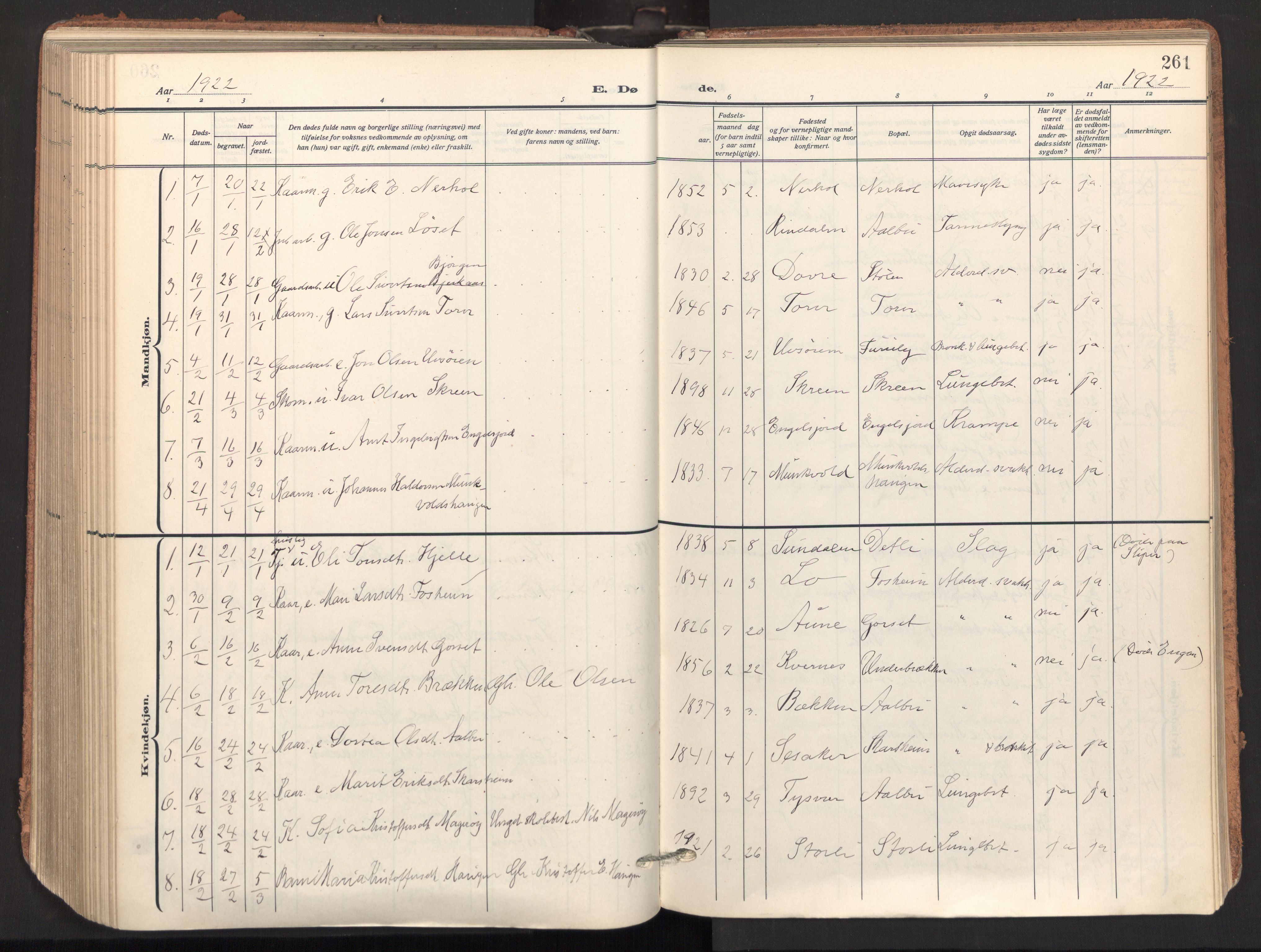 Ministerialprotokoller, klokkerbøker og fødselsregistre - Sør-Trøndelag, SAT/A-1456/678/L0909: Parish register (official) no. 678A17, 1912-1930, p. 261
