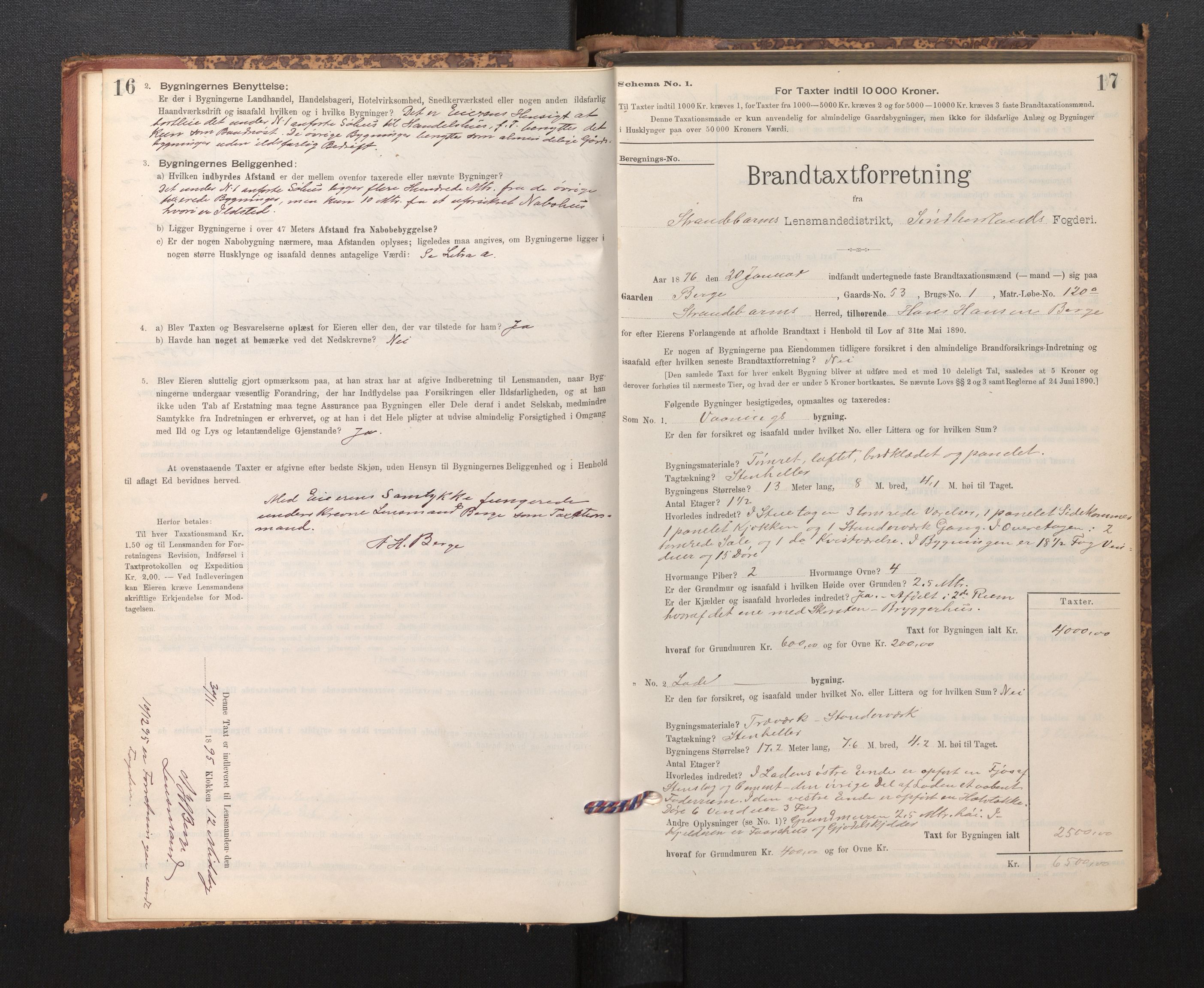 Lensmannen i Strandebarm, AV/SAB-A-35101/0012/L0004: Branntakstprotokoll, skjematakst, 1895-1920, p. 16-17