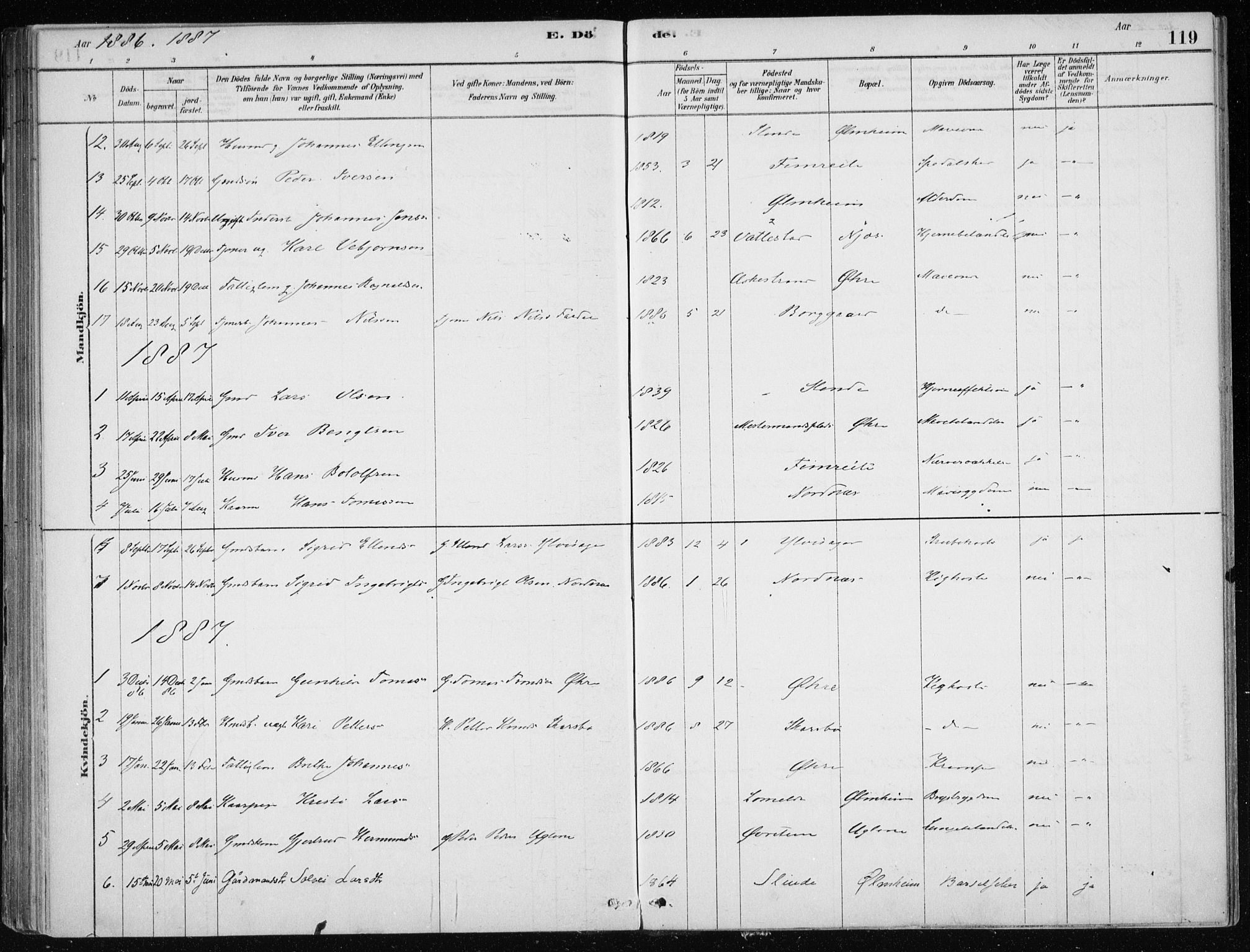 Sogndal sokneprestembete, AV/SAB-A-81301/H/Haa/Haac/L0001: Parish register (official) no. C 1, 1878-1907, p. 119