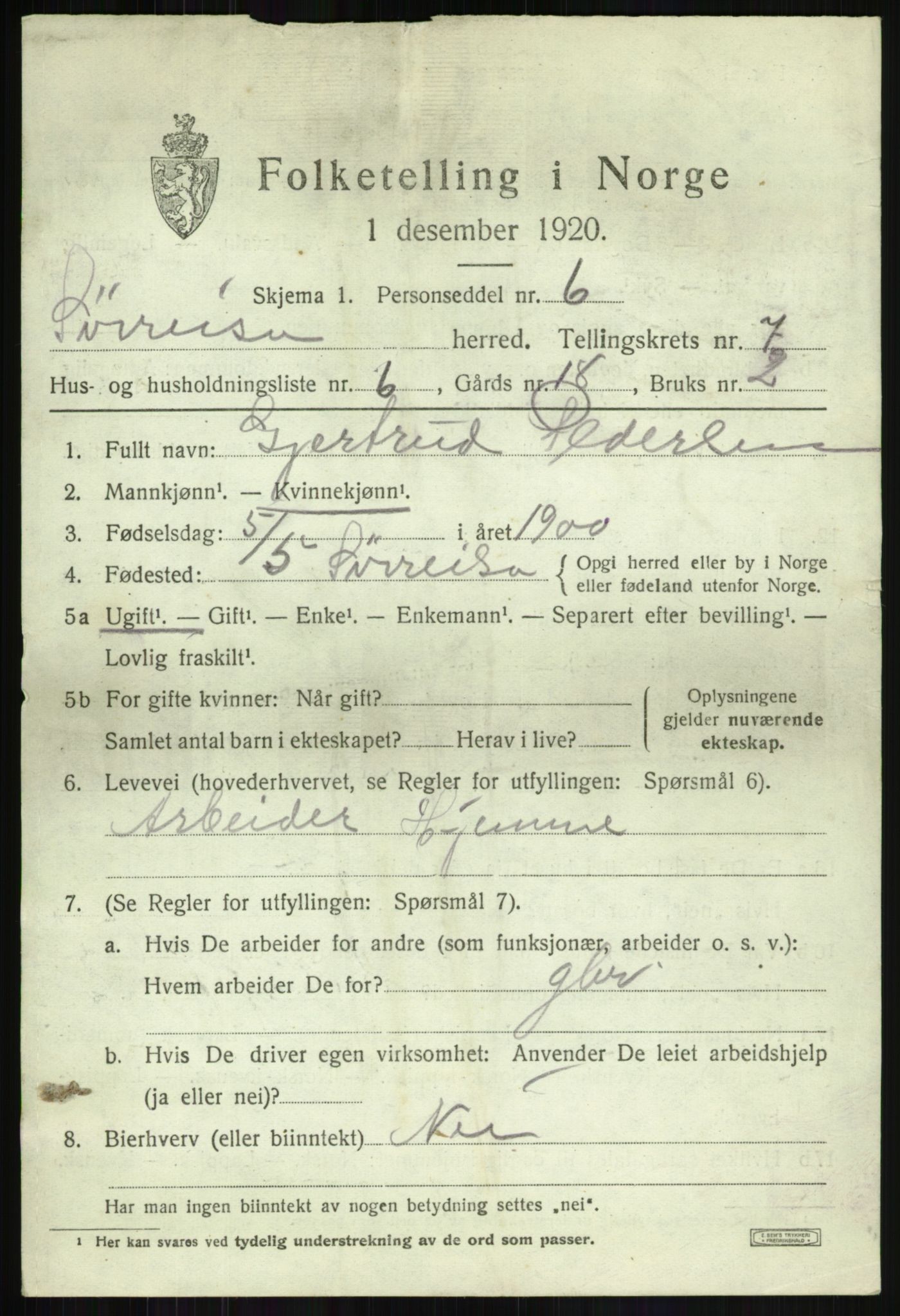 SATØ, 1920 census for Sørreisa, 1920, p. 3427