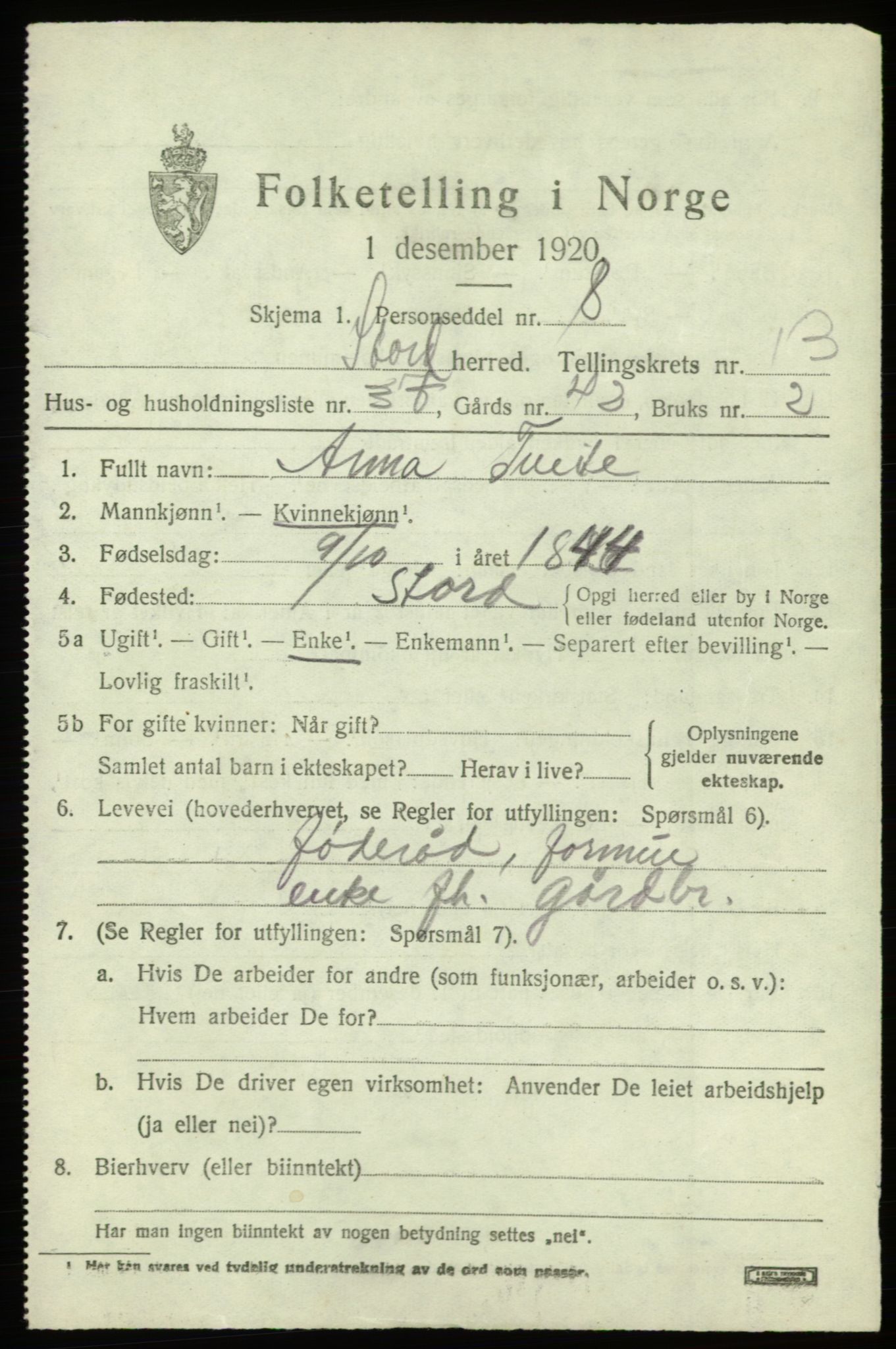 SAB, 1920 census for Stord, 1920, p. 7979