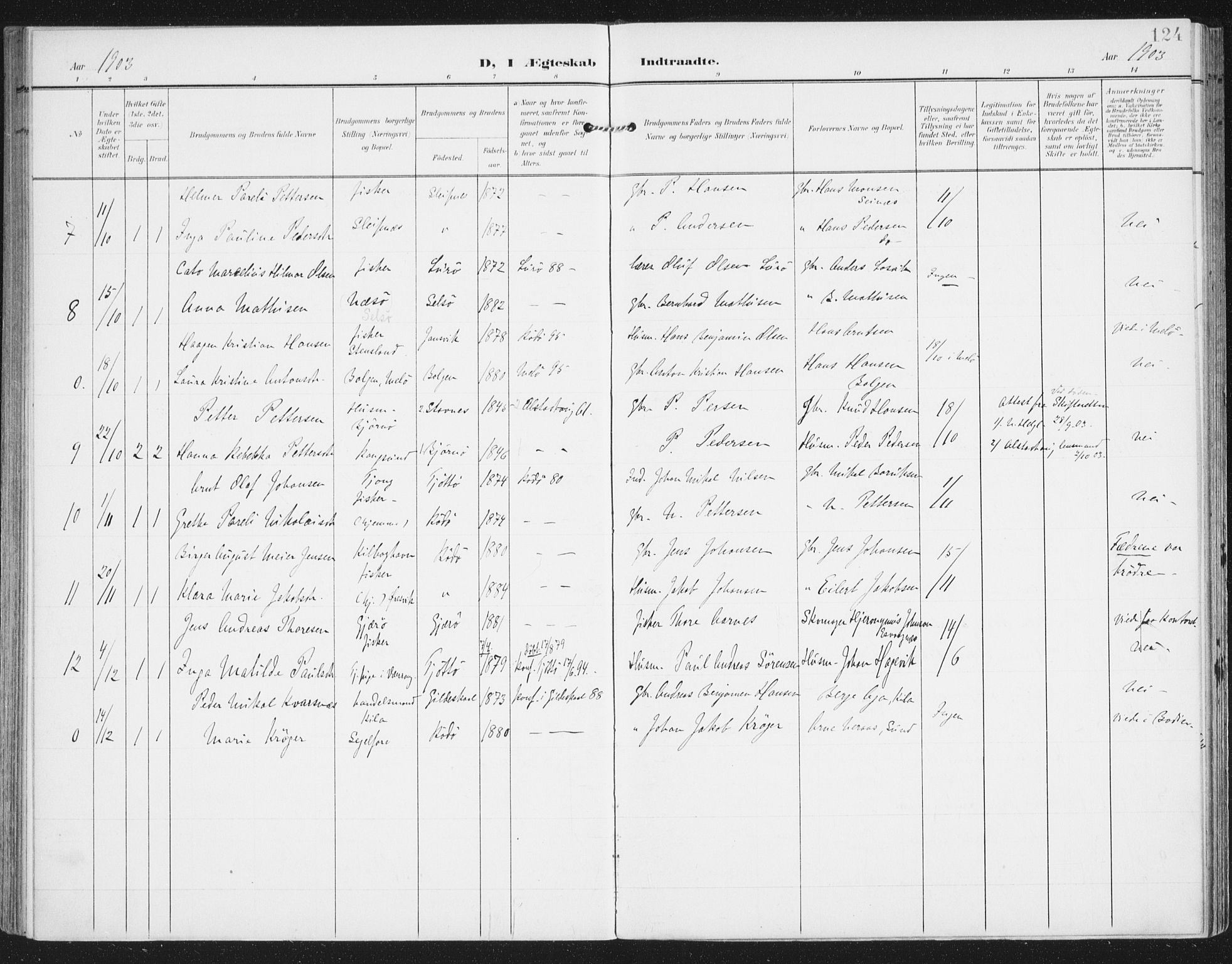 Ministerialprotokoller, klokkerbøker og fødselsregistre - Nordland, AV/SAT-A-1459/841/L0612: Parish register (official) no. 841A15, 1902-1910, p. 124