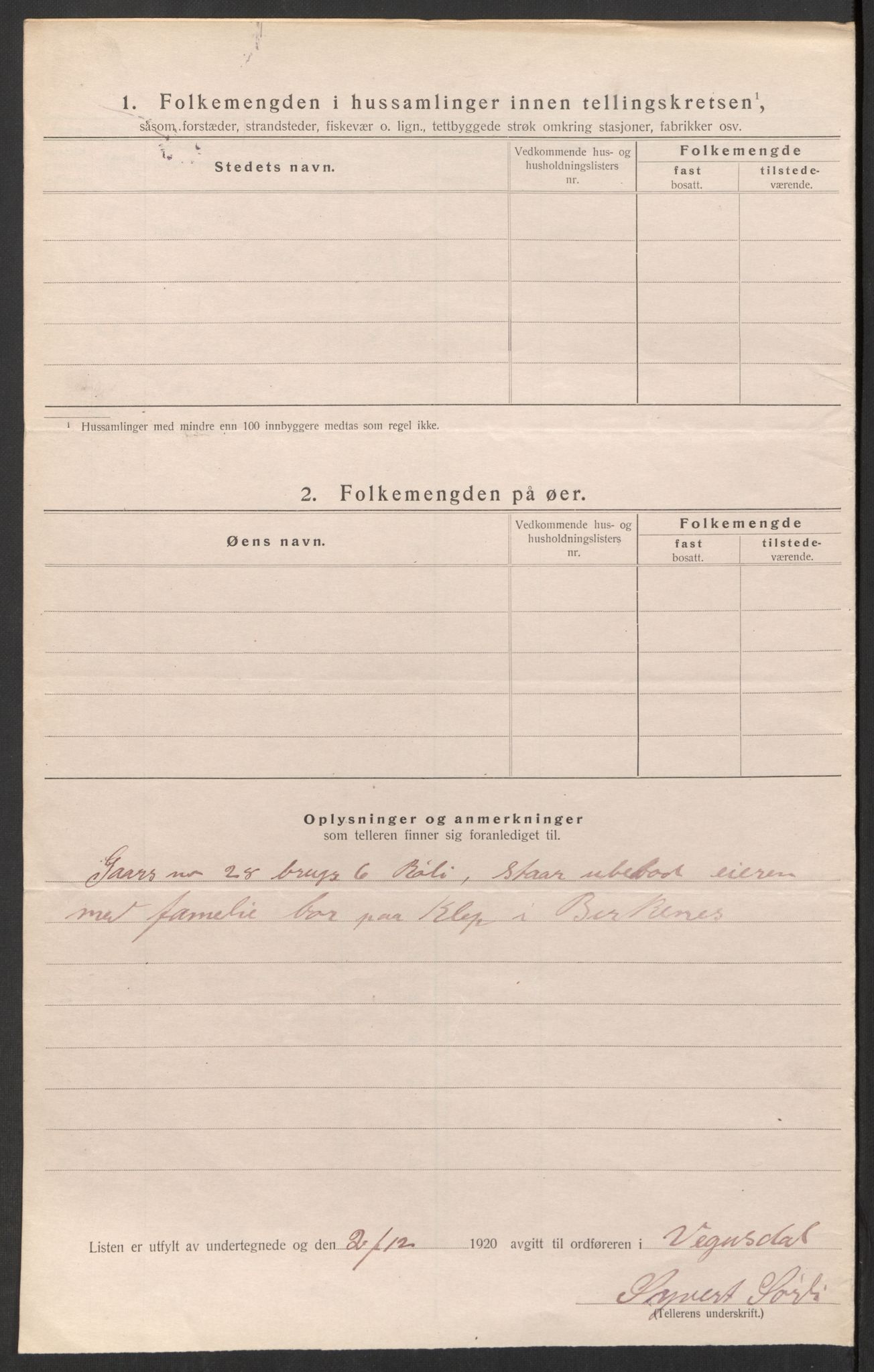 SAK, 1920 census for Vegusdal, 1920, p. 34