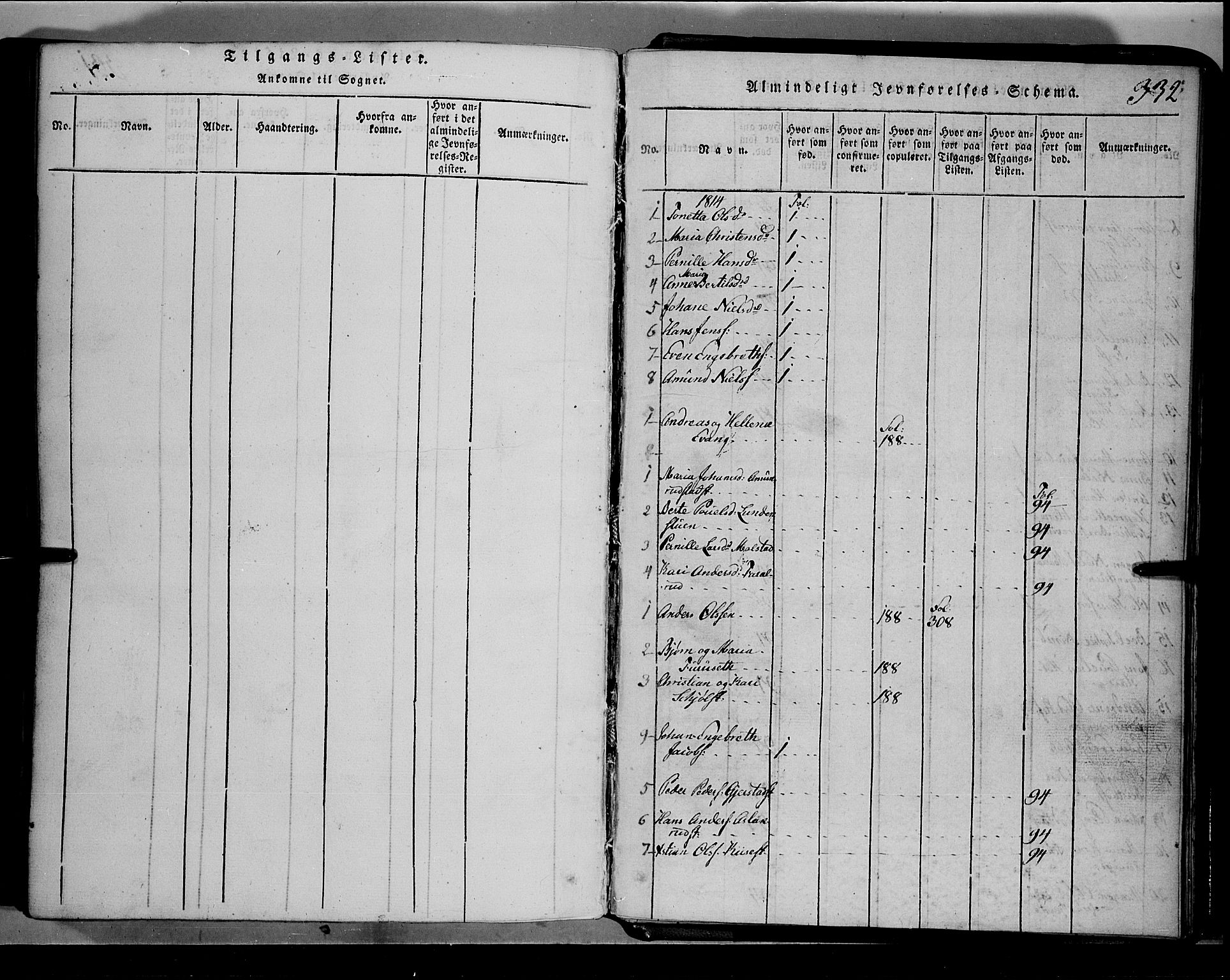 Toten prestekontor, SAH/PREST-102/H/Ha/Hab/L0001: Parish register (copy) no. 1, 1814-1820, p. 332