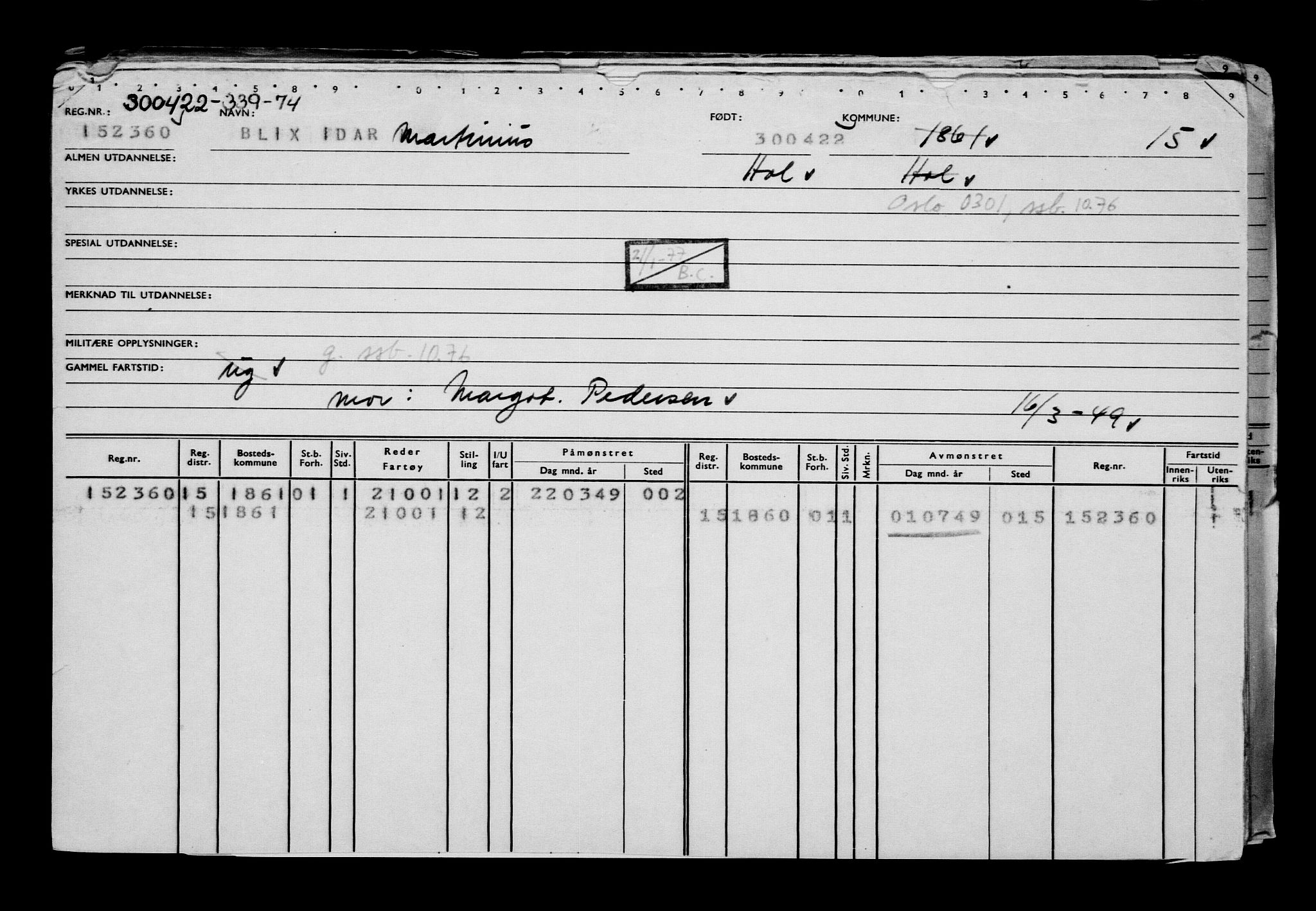 Direktoratet for sjømenn, AV/RA-S-3545/G/Gb/L0205: Hovedkort, 1922, p. 791