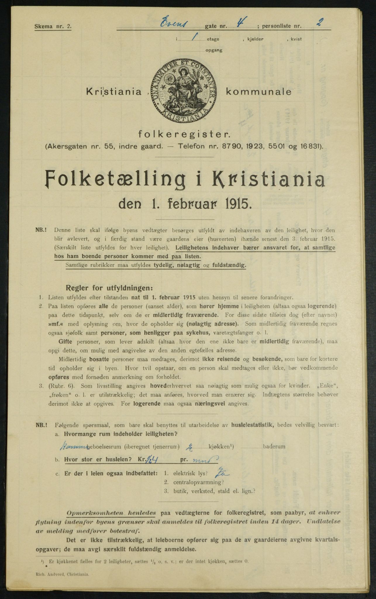 OBA, Municipal Census 1915 for Kristiania, 1915, p. 22457