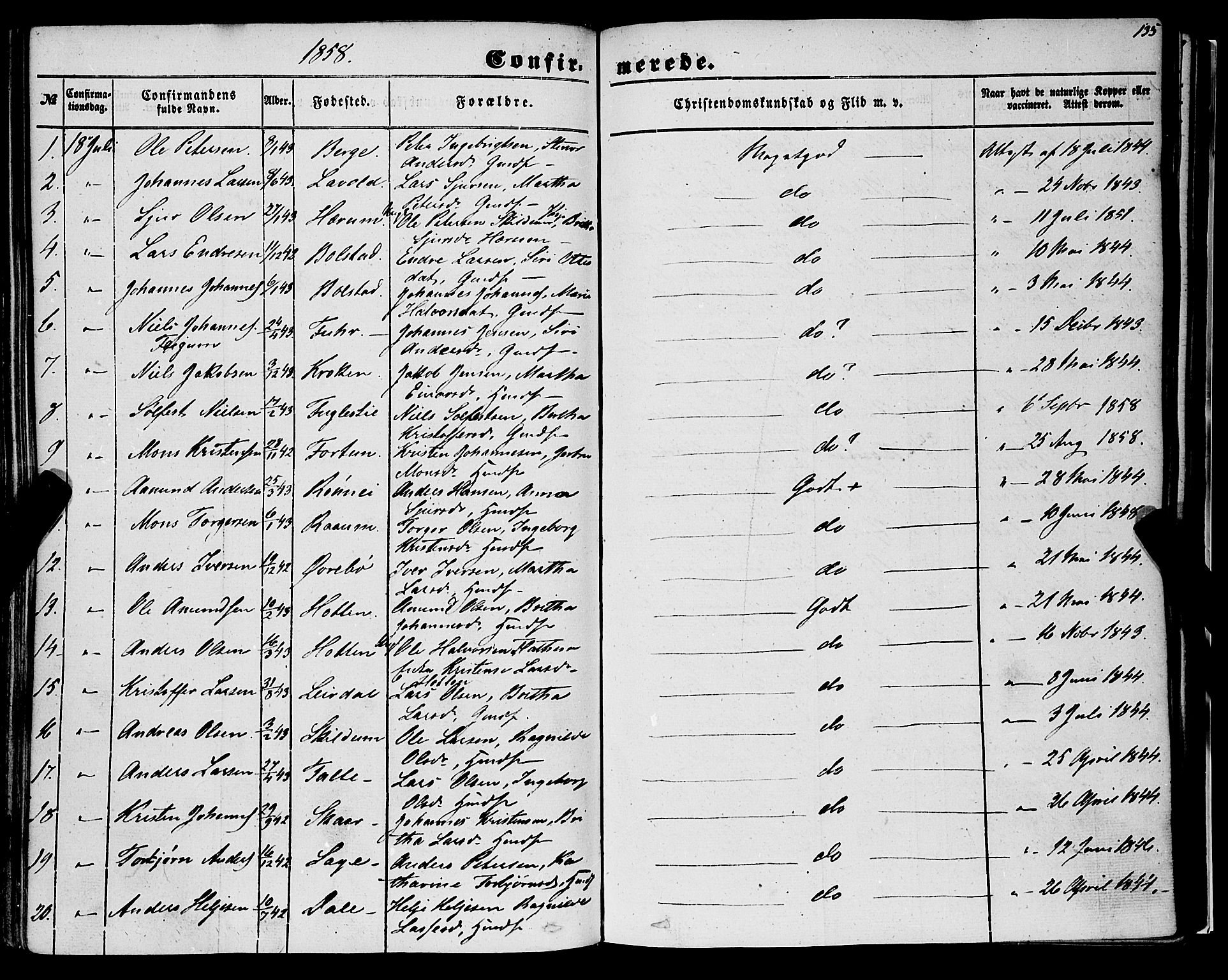 Luster sokneprestembete, AV/SAB-A-81101/H/Haa/Haaa/L0007: Parish register (official) no. A 7, 1849-1859, p. 135