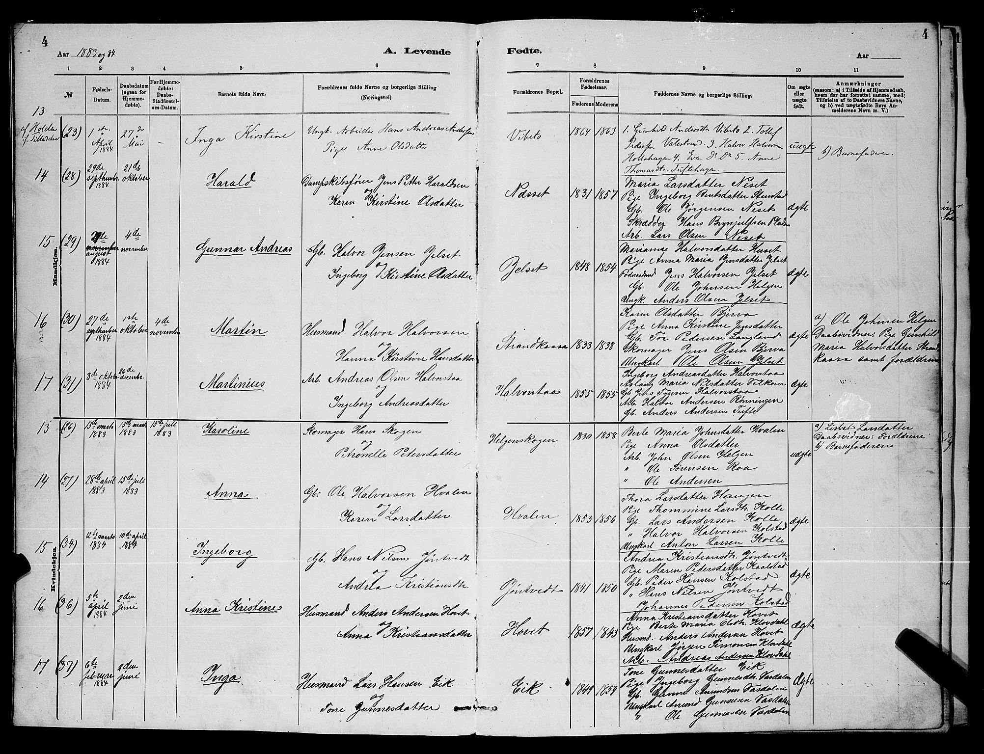 Holla kirkebøker, SAKO/A-272/G/Gb/L0001: Parish register (copy) no. II 1, 1882-1897, p. 4