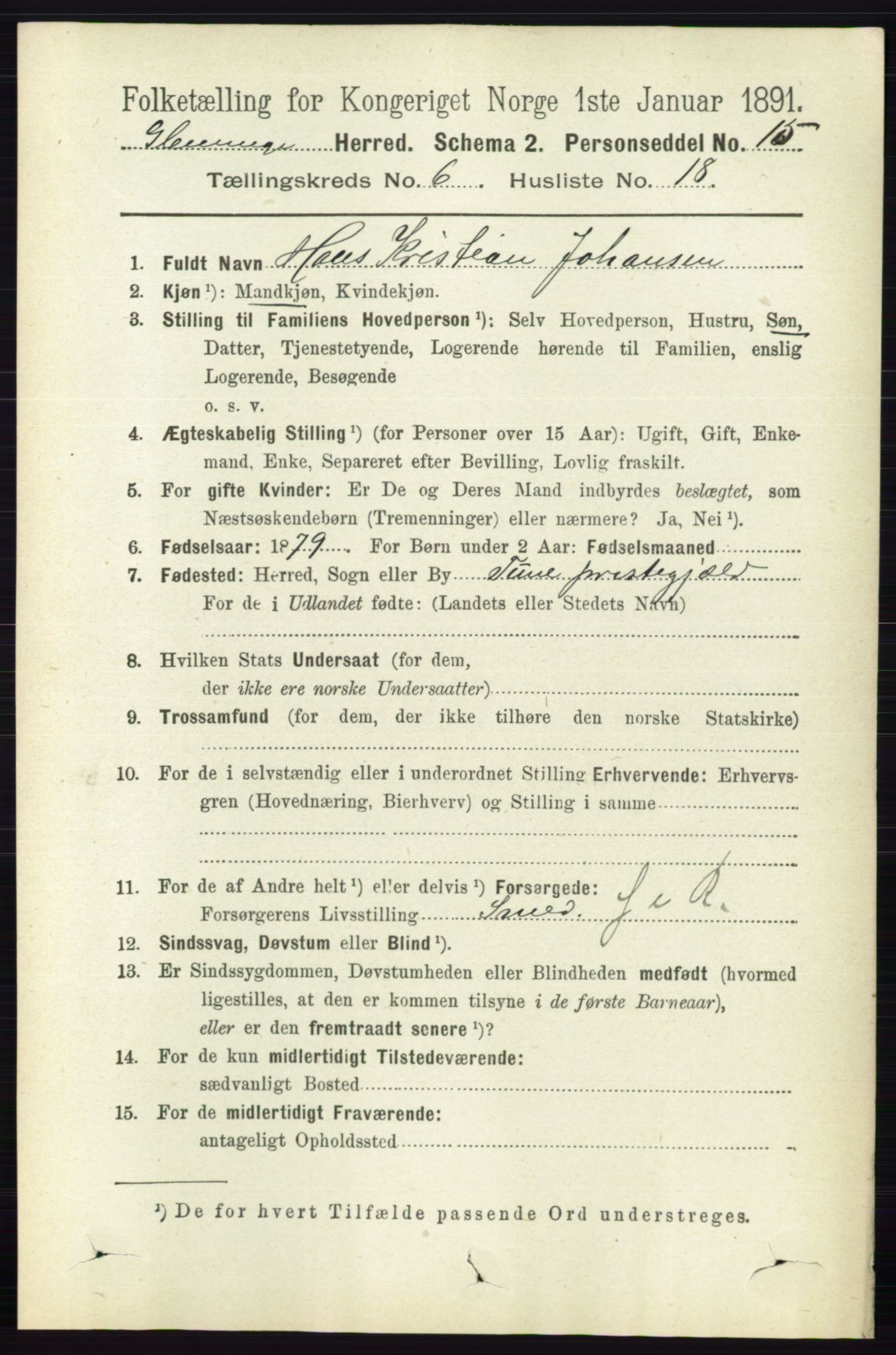 RA, 1891 census for 0132 Glemmen, 1891, p. 7651