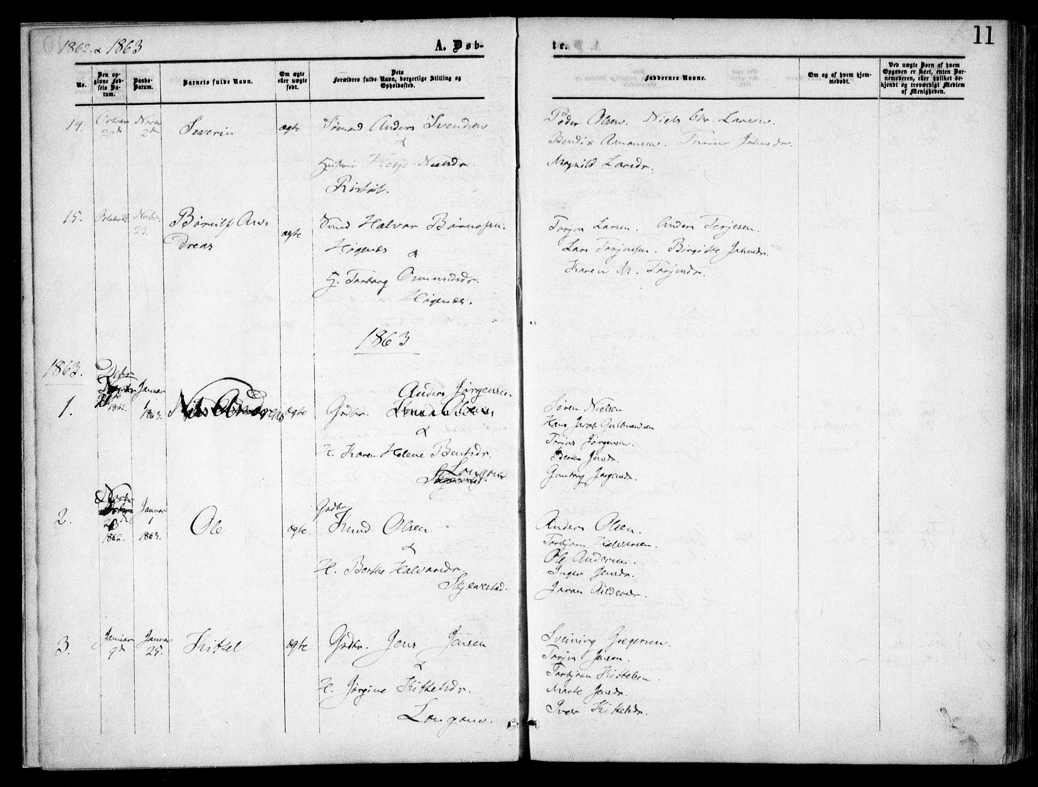 Austre Moland sokneprestkontor, SAK/1111-0001/F/Fa/Faa/L0008: Parish register (official) no. A 8, 1858-1868, p. 11