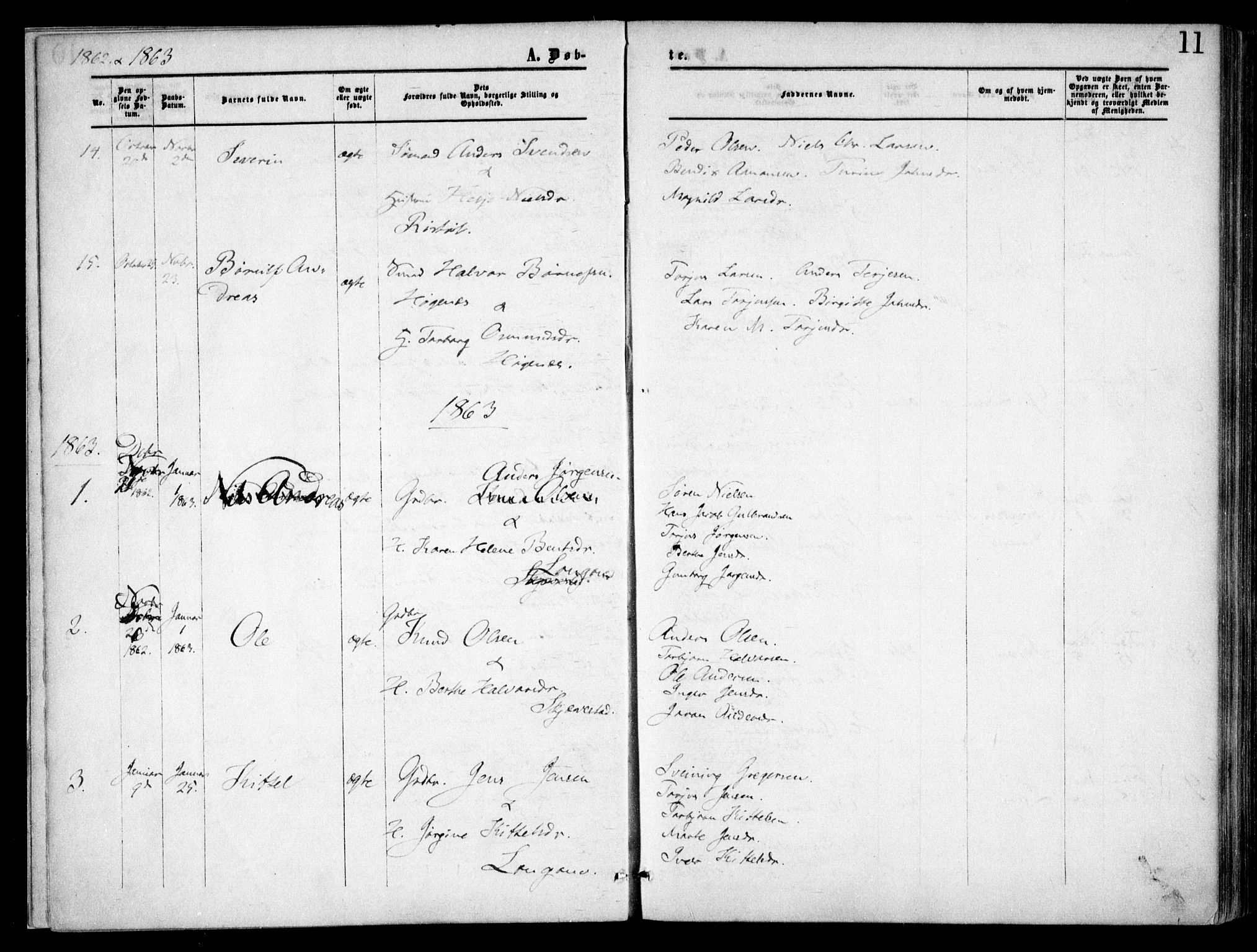 Austre Moland sokneprestkontor, AV/SAK-1111-0001/F/Fa/Faa/L0008: Parish register (official) no. A 8, 1858-1868, p. 11