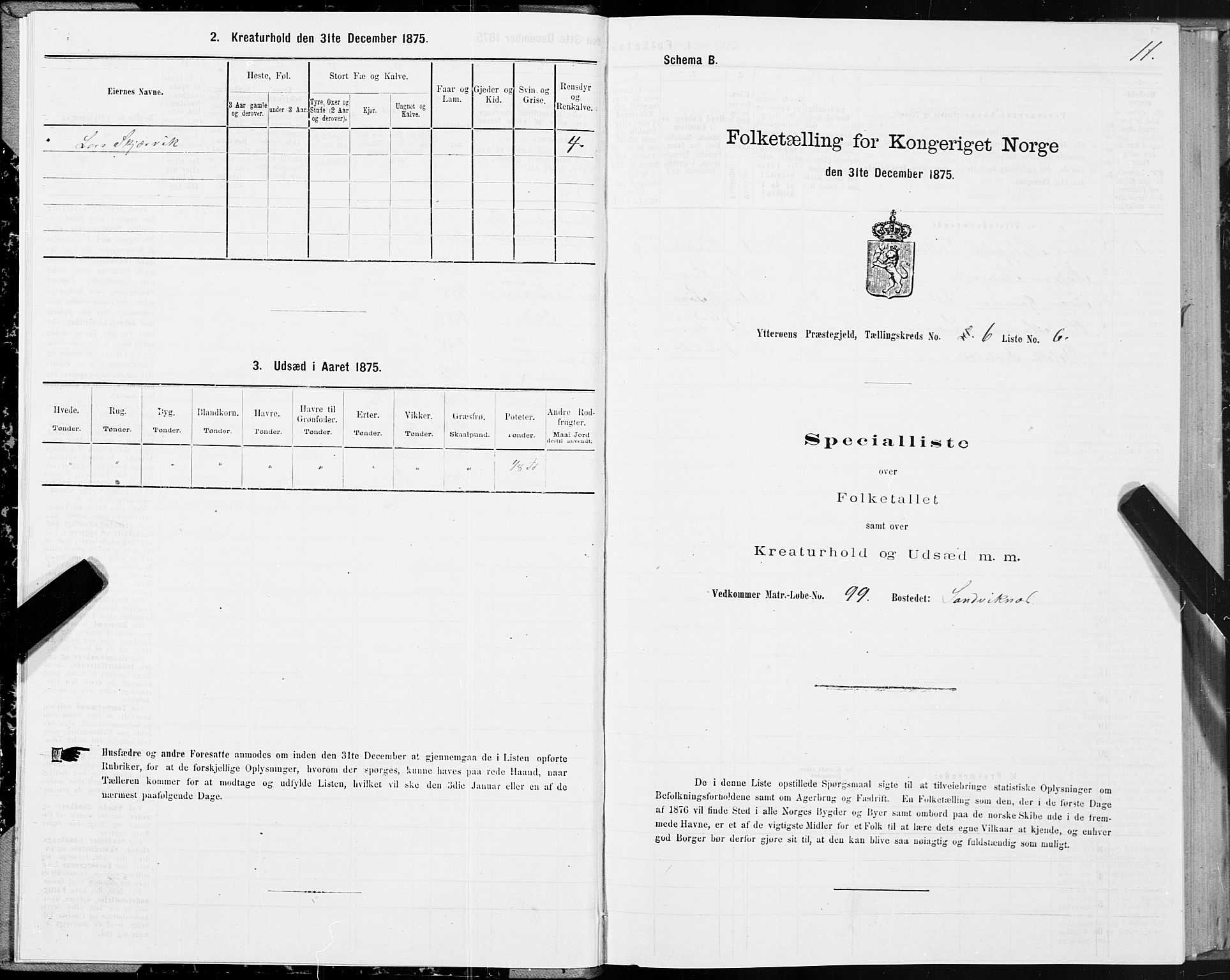 SAT, 1875 census for 1722P Ytterøy, 1875, p. 3011