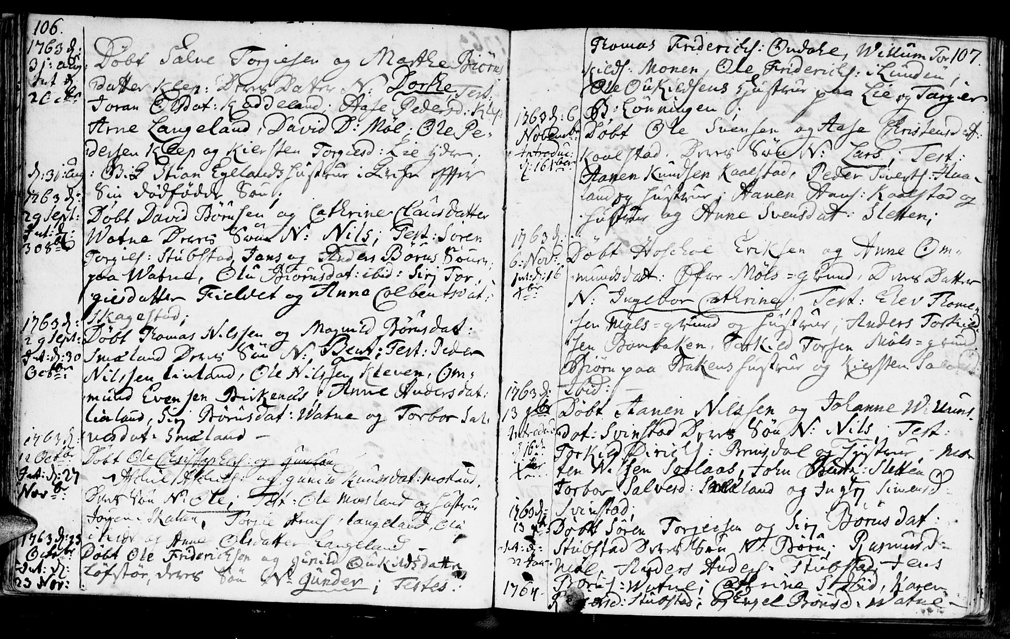 Holum sokneprestkontor, SAK/1111-0022/F/Fa/Faa/L0002: Parish register (official) no. A 2, 1756-1780, p. 106-107