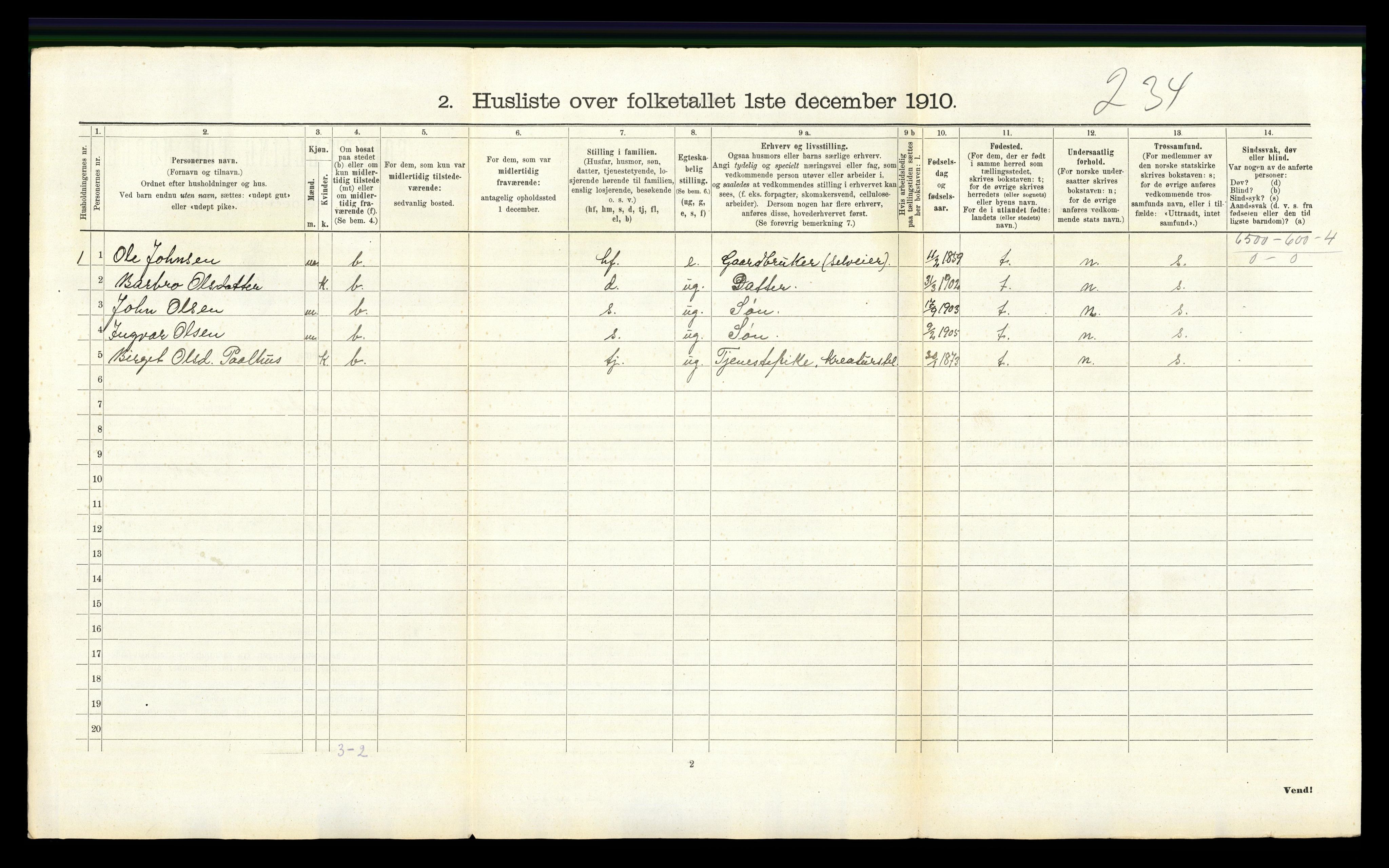 RA, 1910 census for Hemsedal, 1910, p. 119