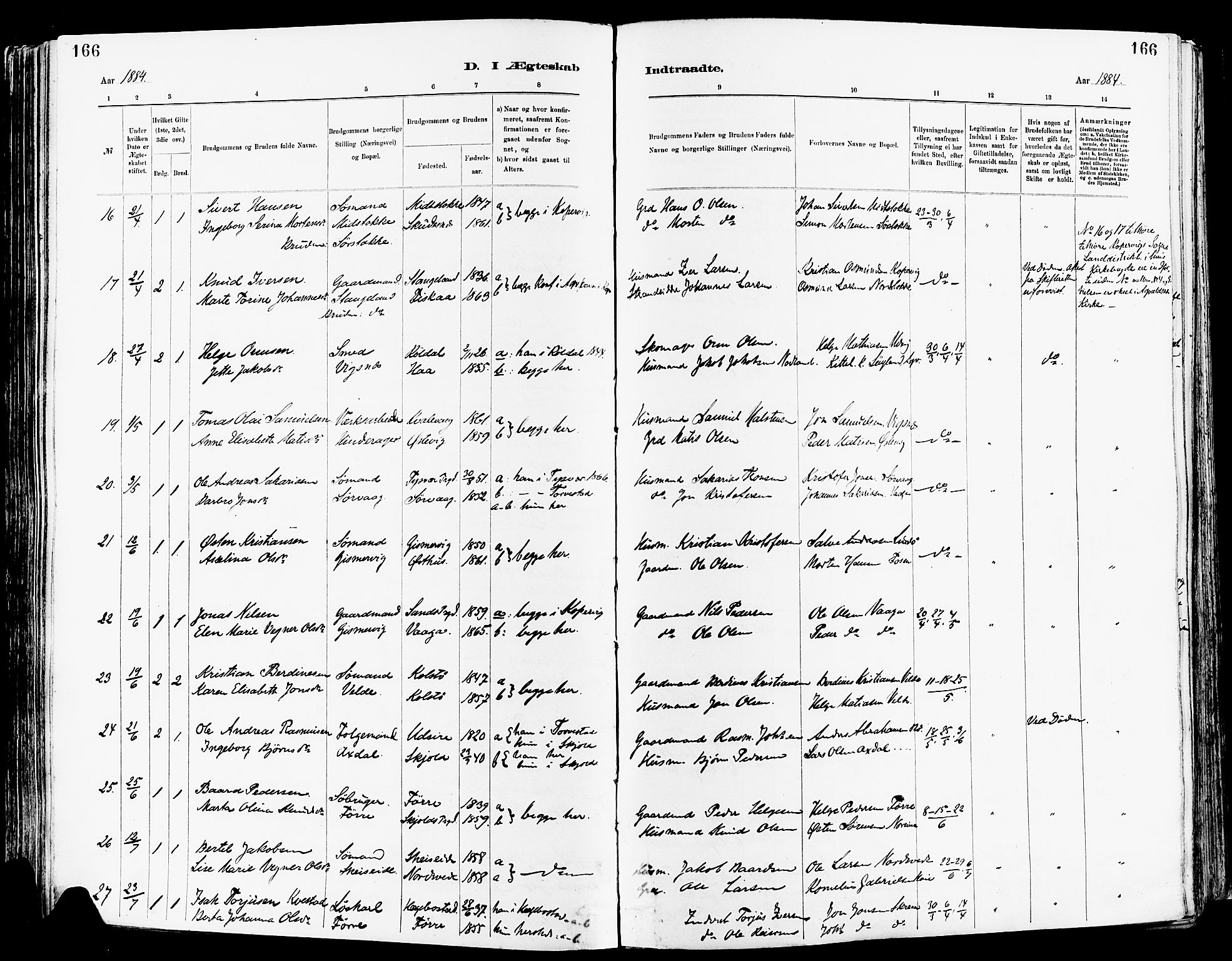 Avaldsnes sokneprestkontor, SAST/A -101851/H/Ha/Haa/L0015: Parish register (official) no. A 15, 1880-1906, p. 166