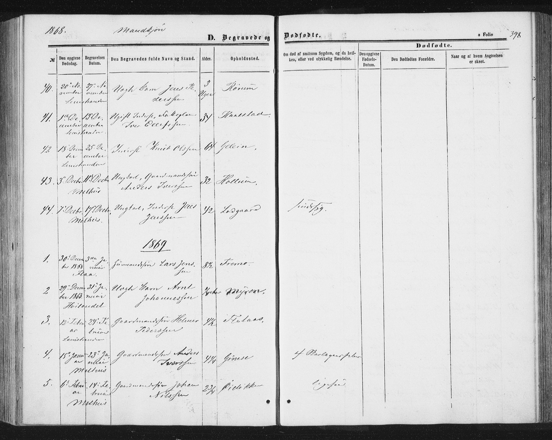 Ministerialprotokoller, klokkerbøker og fødselsregistre - Sør-Trøndelag, AV/SAT-A-1456/691/L1077: Parish register (official) no. 691A09, 1862-1873, p. 398