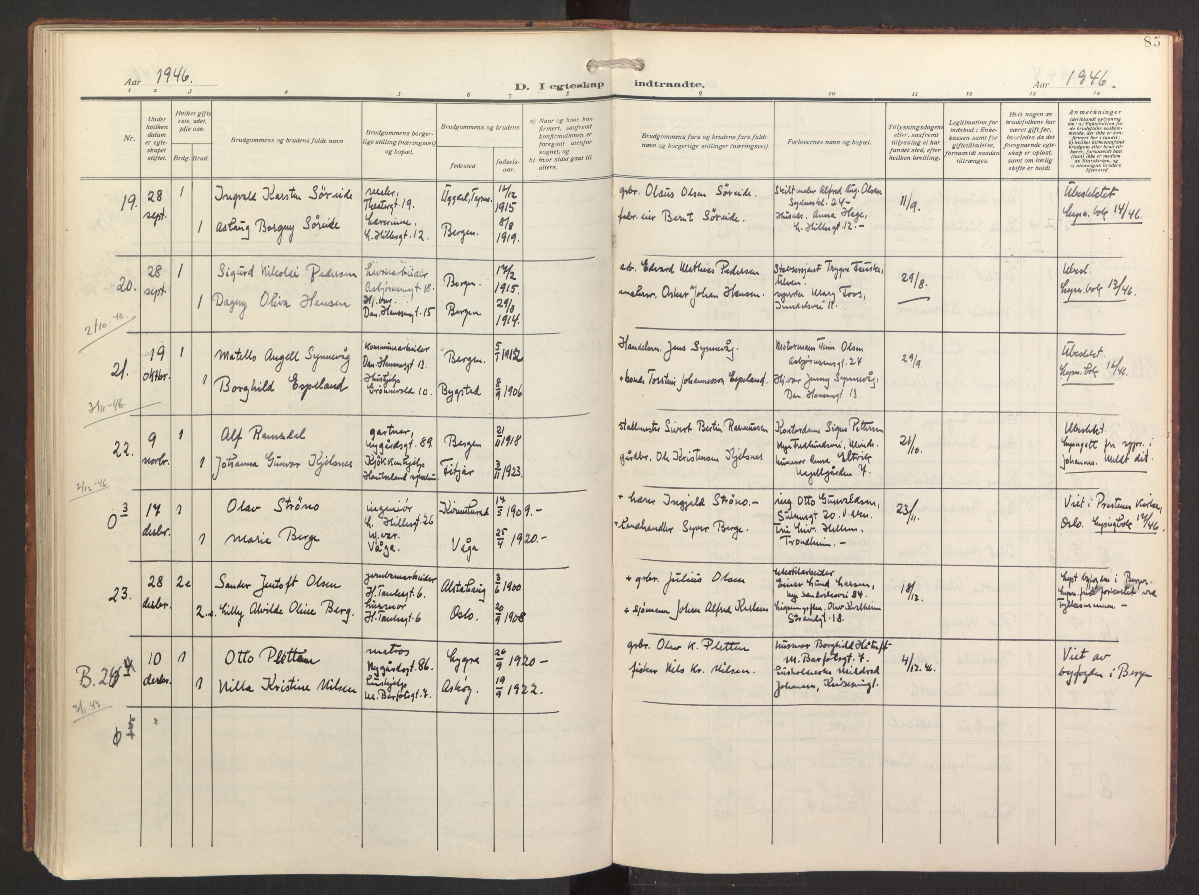 St. Jacob sokneprestembete, AV/SAB-A-78001/H/Haa/L0005: Parish register (official) no. C 1, 1917-1951, p. 85