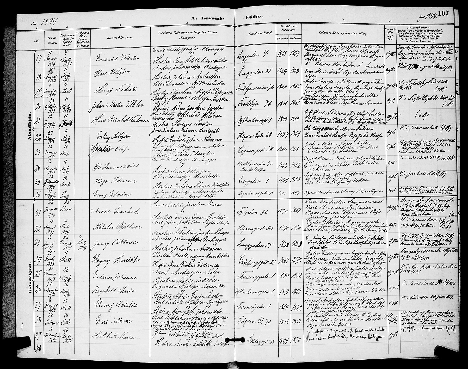 Petrus prestekontor Kirkebøker, AV/SAO-A-10872/G/Ga/L0002: Parish register (copy) no. 2, 1888-1899, p. 107