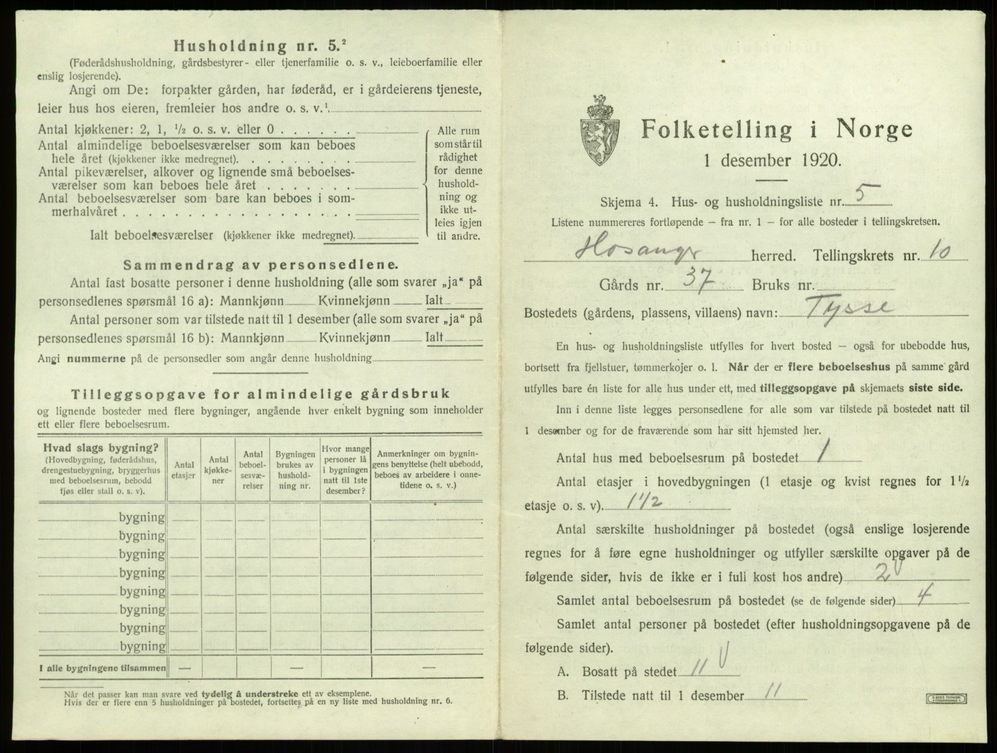 SAB, 1920 census for Hosanger, 1920, p. 546