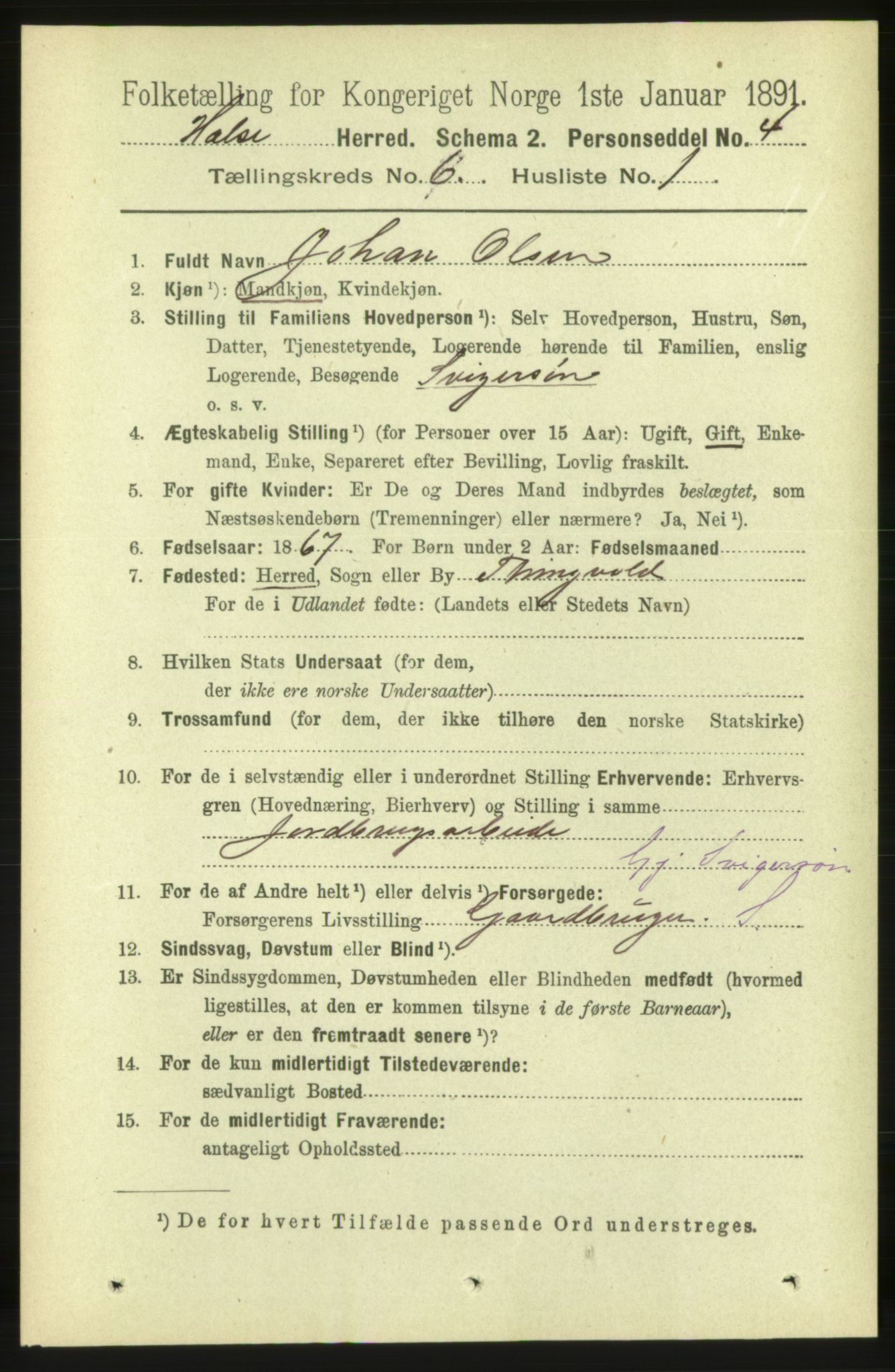 RA, 1891 census for 1571 Halsa, 1891, p. 1491