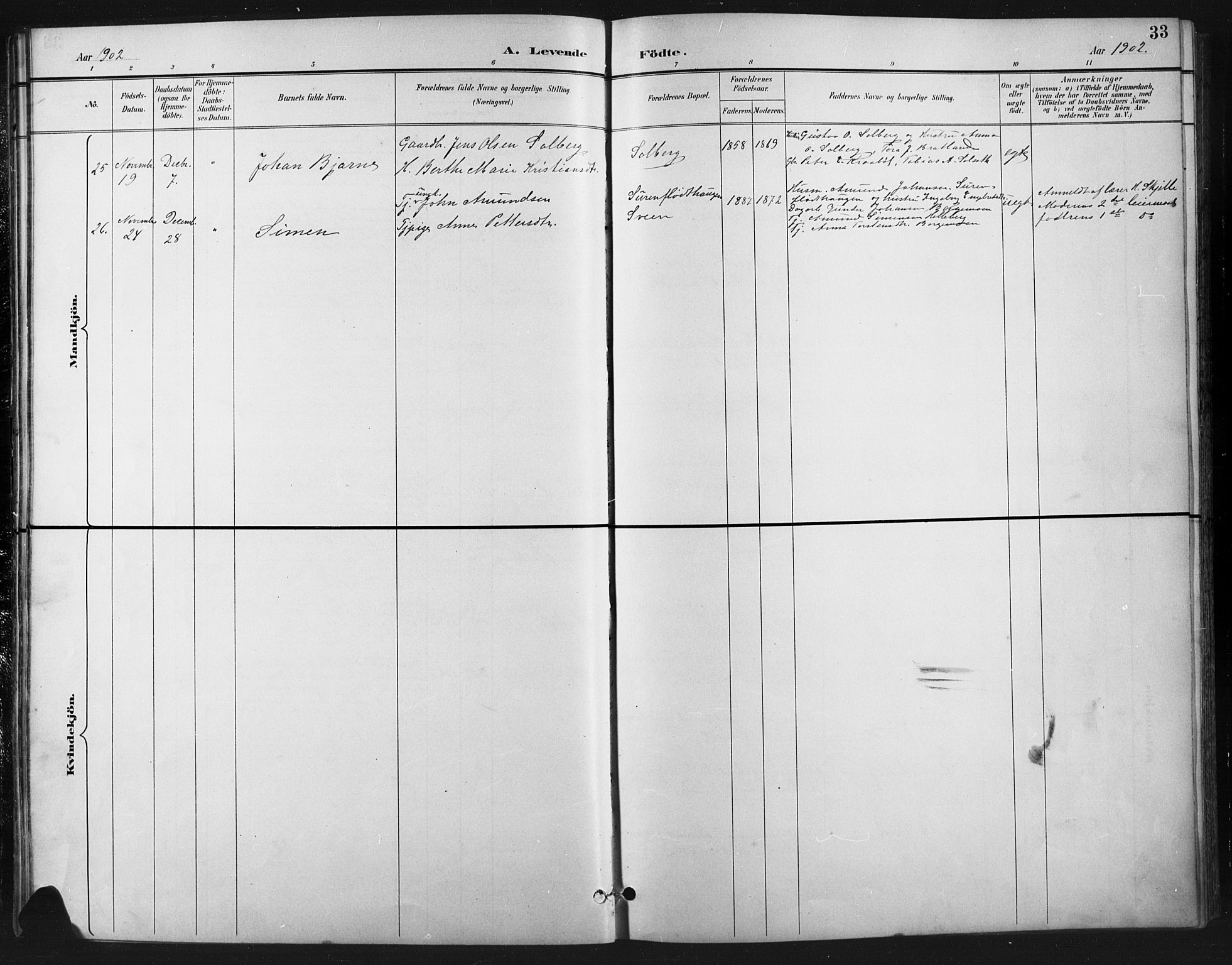 Vestre Gausdal prestekontor, SAH/PREST-094/H/Ha/Hab/L0003: Parish register (copy) no. 3, 1896-1925, p. 33