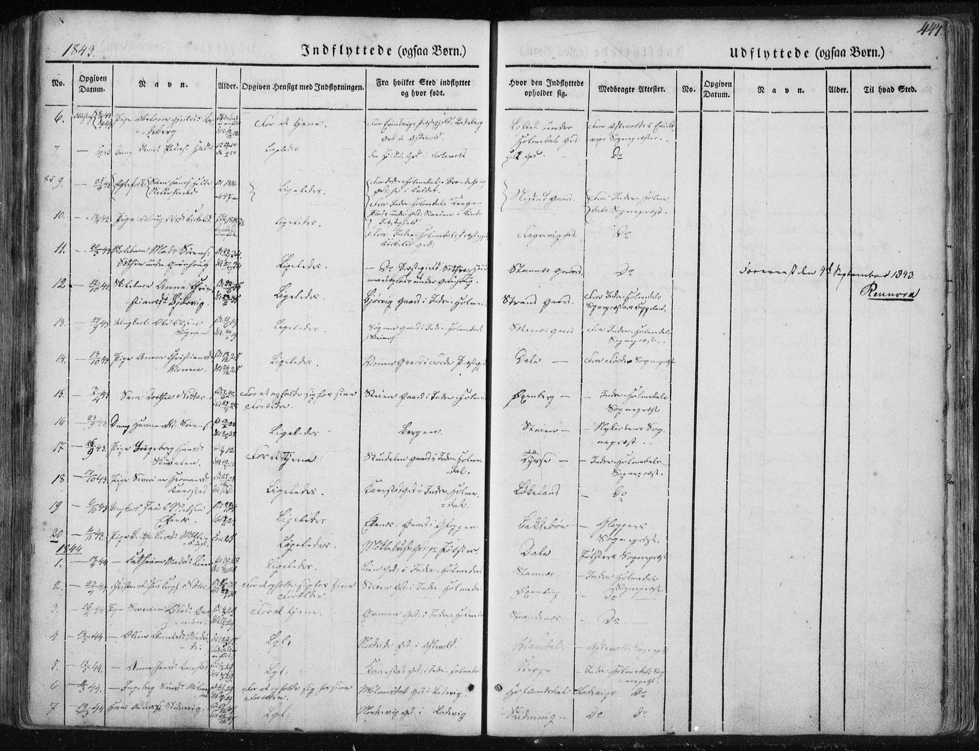 Fjaler sokneprestembete, SAB/A-79801/H/Haa/Haaa/L0006: Parish register (official) no. A 6, 1835-1884, p. 447