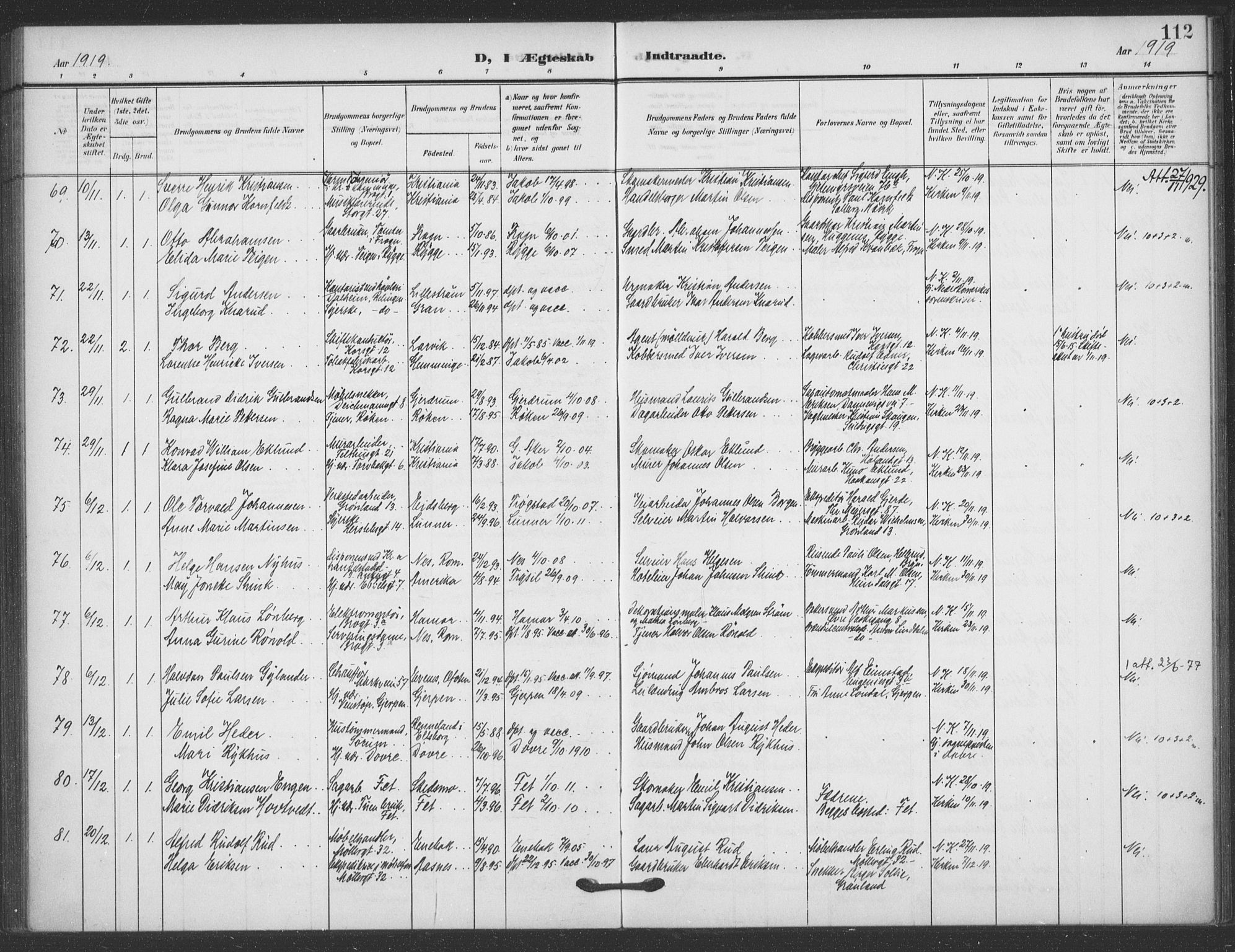 Jakob prestekontor Kirkebøker, AV/SAO-A-10850/F/Fa/L0010: Parish register (official) no. 10, 1908-1922, p. 112