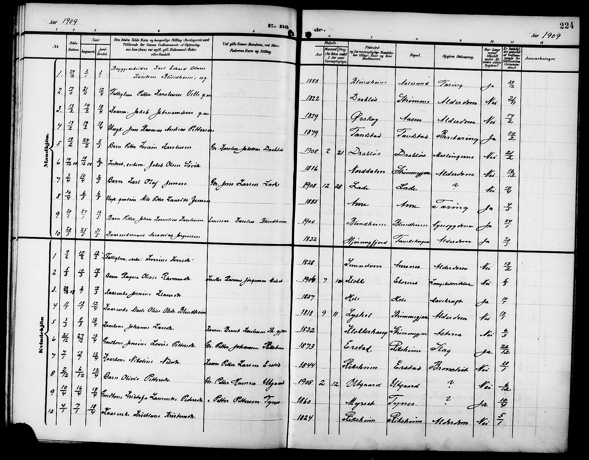 Ministerialprotokoller, klokkerbøker og fødselsregistre - Møre og Romsdal, AV/SAT-A-1454/523/L0341: Parish register (copy) no. 523C04, 1903-1916, p. 224