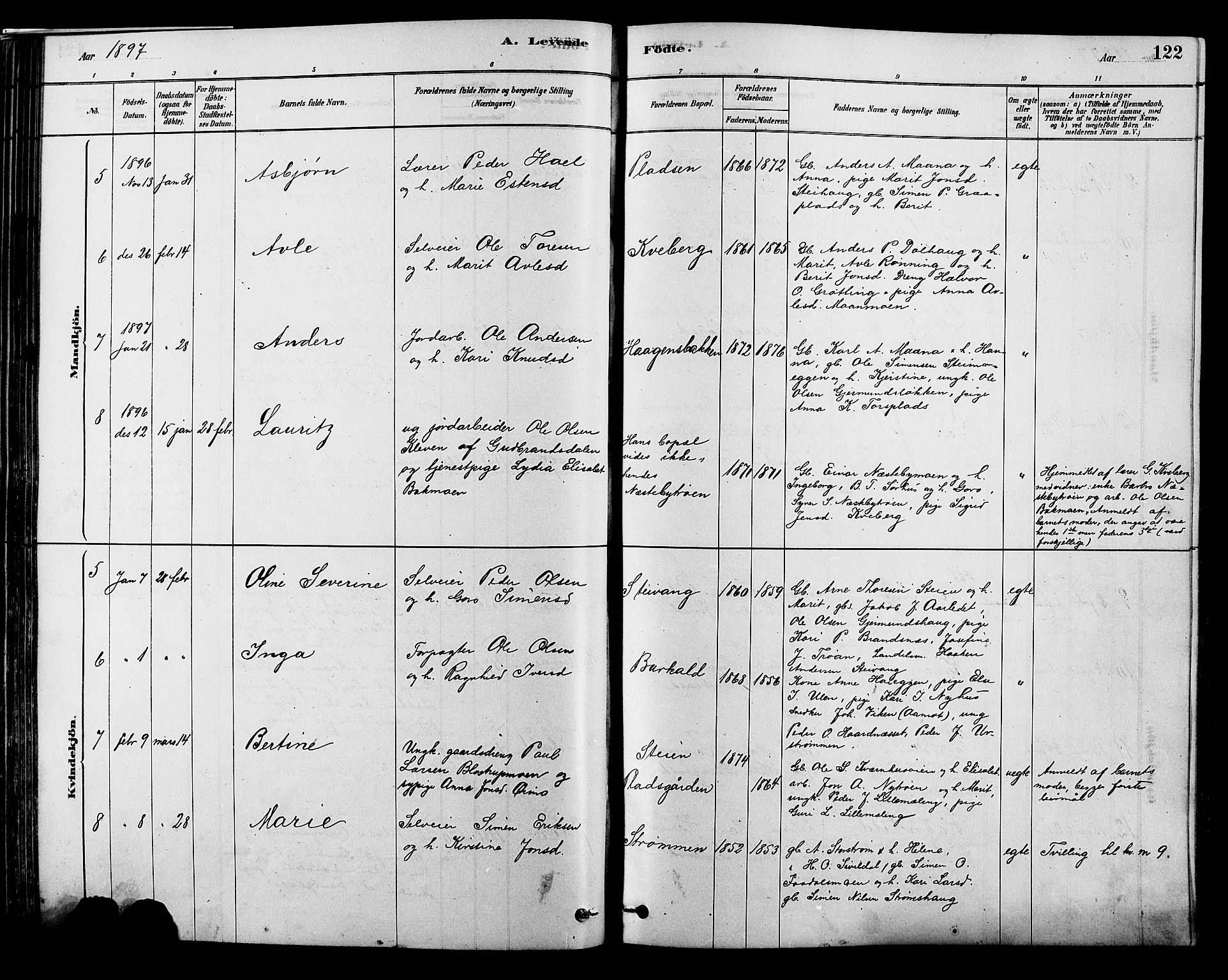 Alvdal prestekontor, SAH/PREST-060/H/Ha/Hab/L0003: Parish register (copy) no. 3, 1878-1907, p. 122