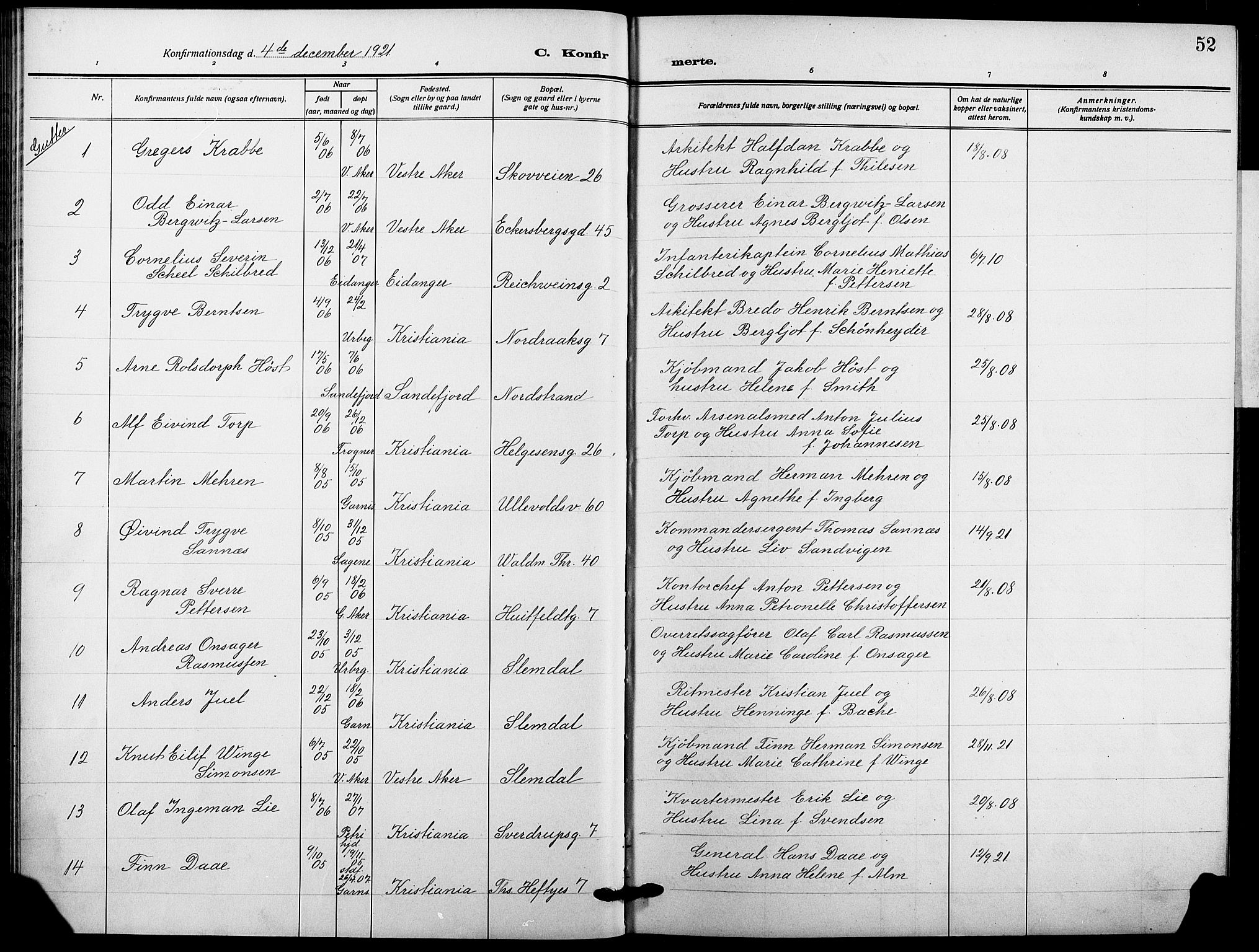 Garnisonsmenigheten Kirkebøker, SAO/A-10846/F/Fa/L0016: Parish register (official) no. 16, 1922-1930, p. 52