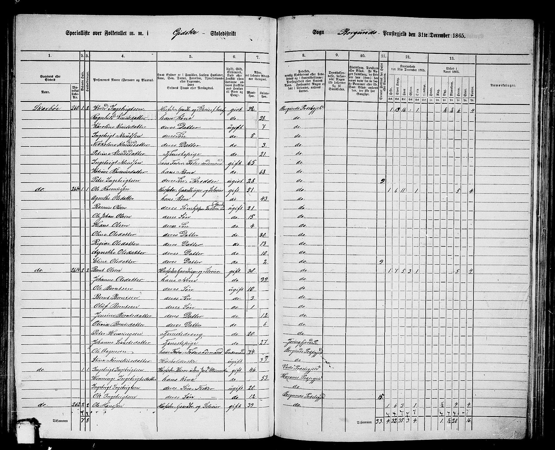 RA, 1865 census for Borgund, 1865, p. 128