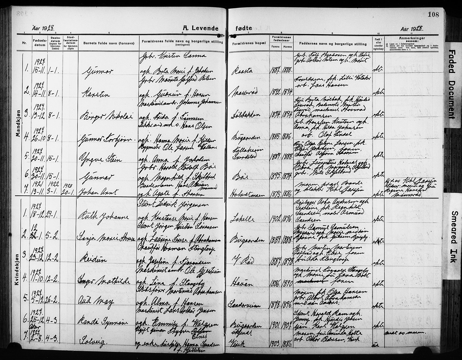 Sandar kirkebøker, AV/SAKO-A-243/G/Ga/L0004: Parish register (copy) no. 4, 1922-1932, p. 108