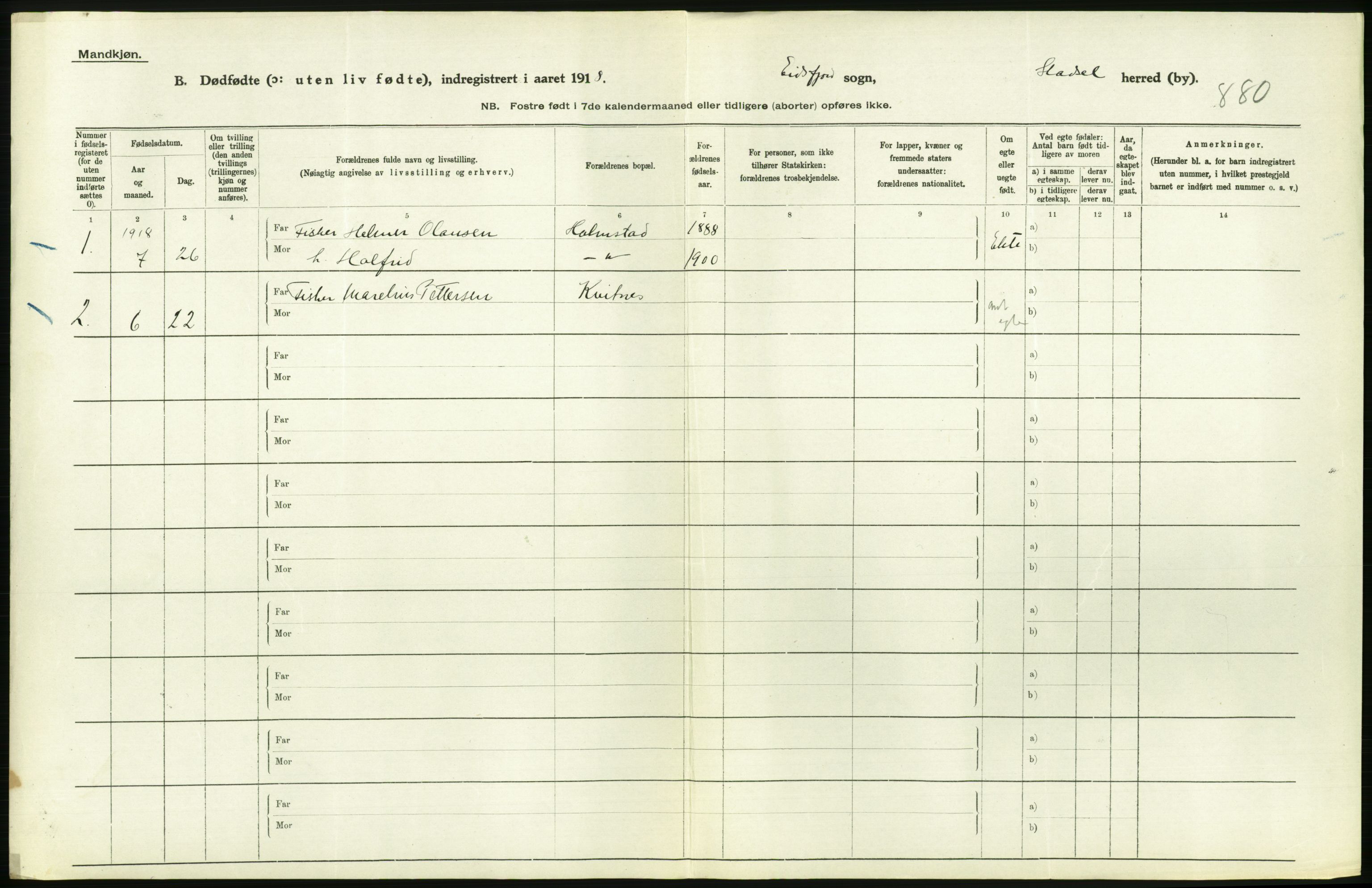 Statistisk sentralbyrå, Sosiodemografiske emner, Befolkning, RA/S-2228/D/Df/Dfb/Dfbh/L0054: Nordland fylke: Gifte, dødfødte. Bygder og byer., 1918, p. 430