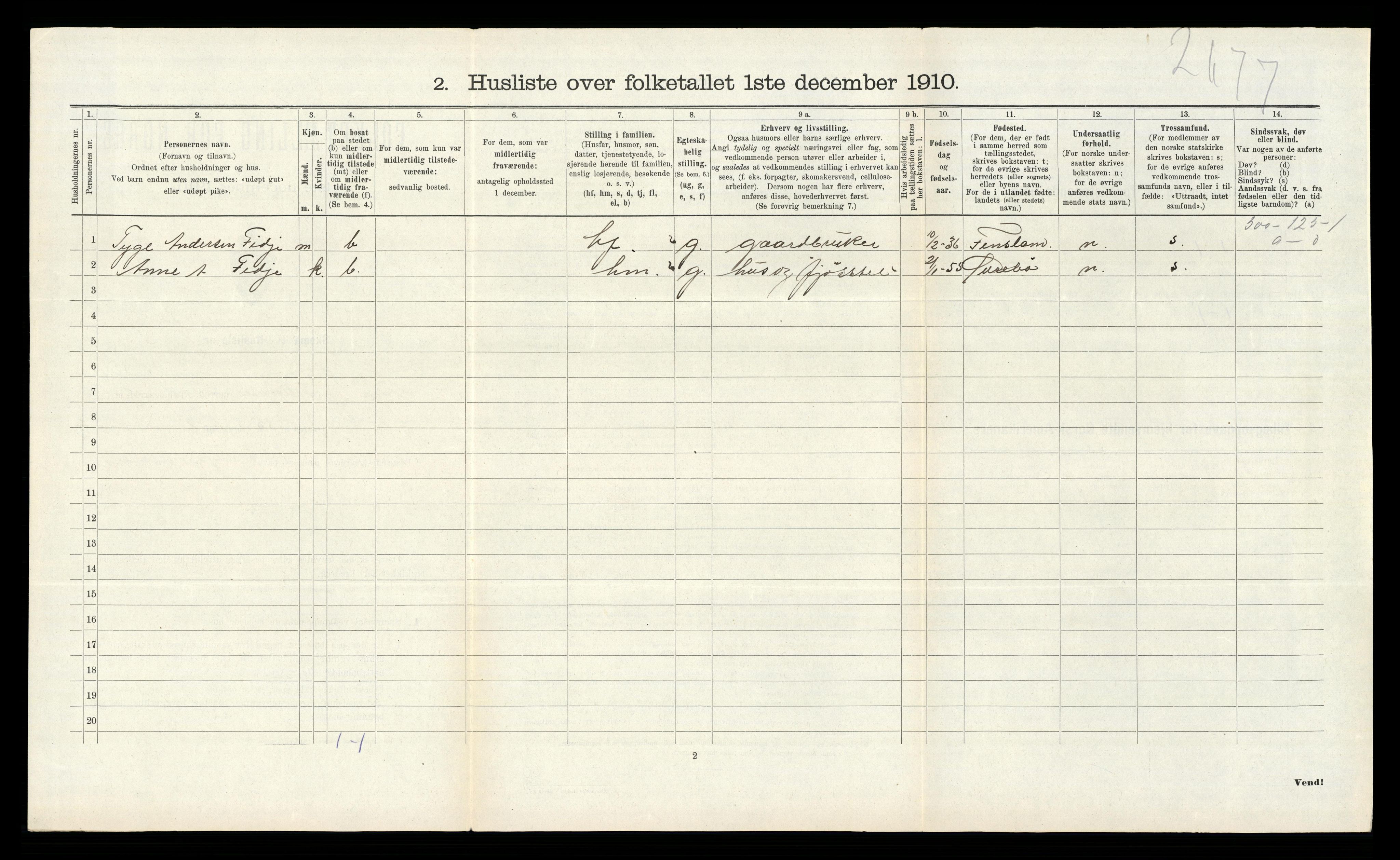 RA, 1910 census for Søgne, 1910, p. 1275