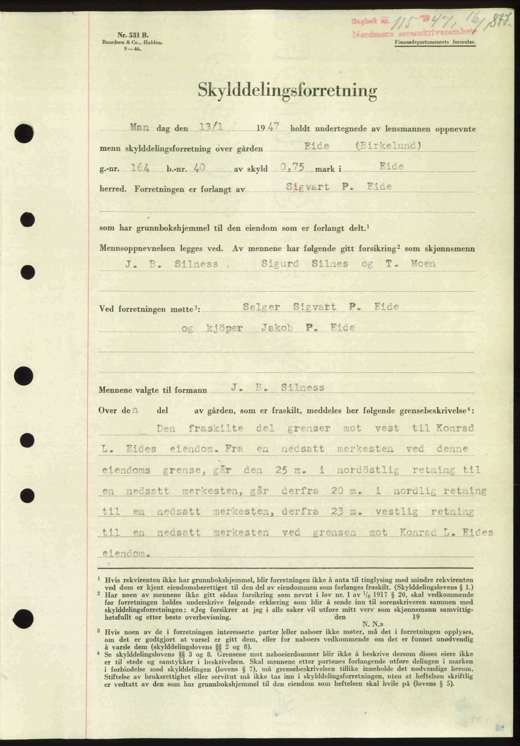 Nordmøre sorenskriveri, AV/SAT-A-4132/1/2/2Ca: Mortgage book no. A103, 1946-1947, Diary no: : 115/1947