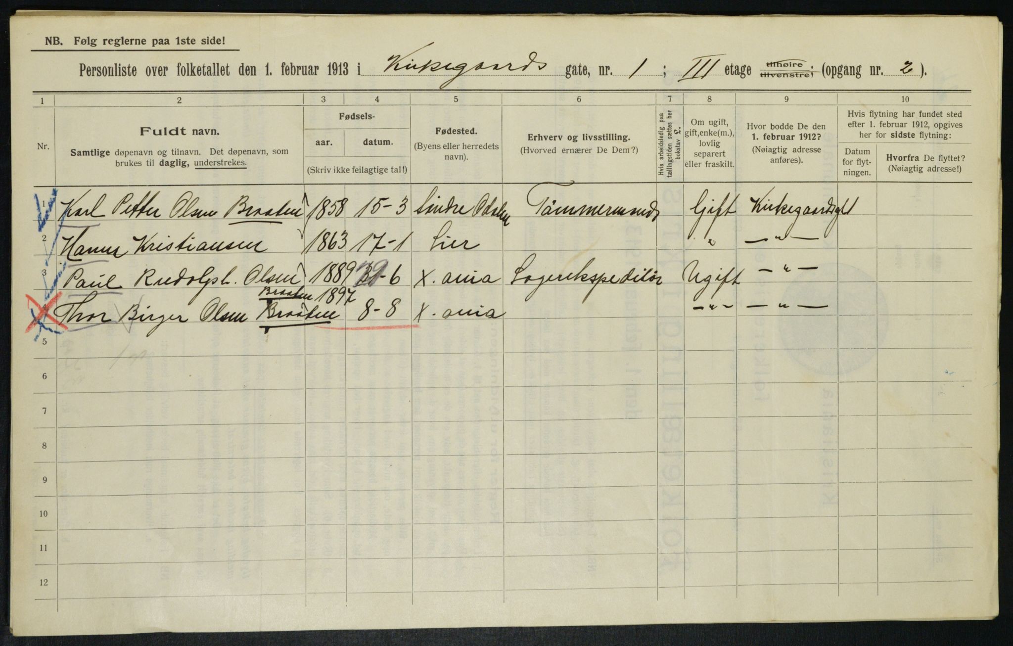 OBA, Municipal Census 1913 for Kristiania, 1913, p. 49763