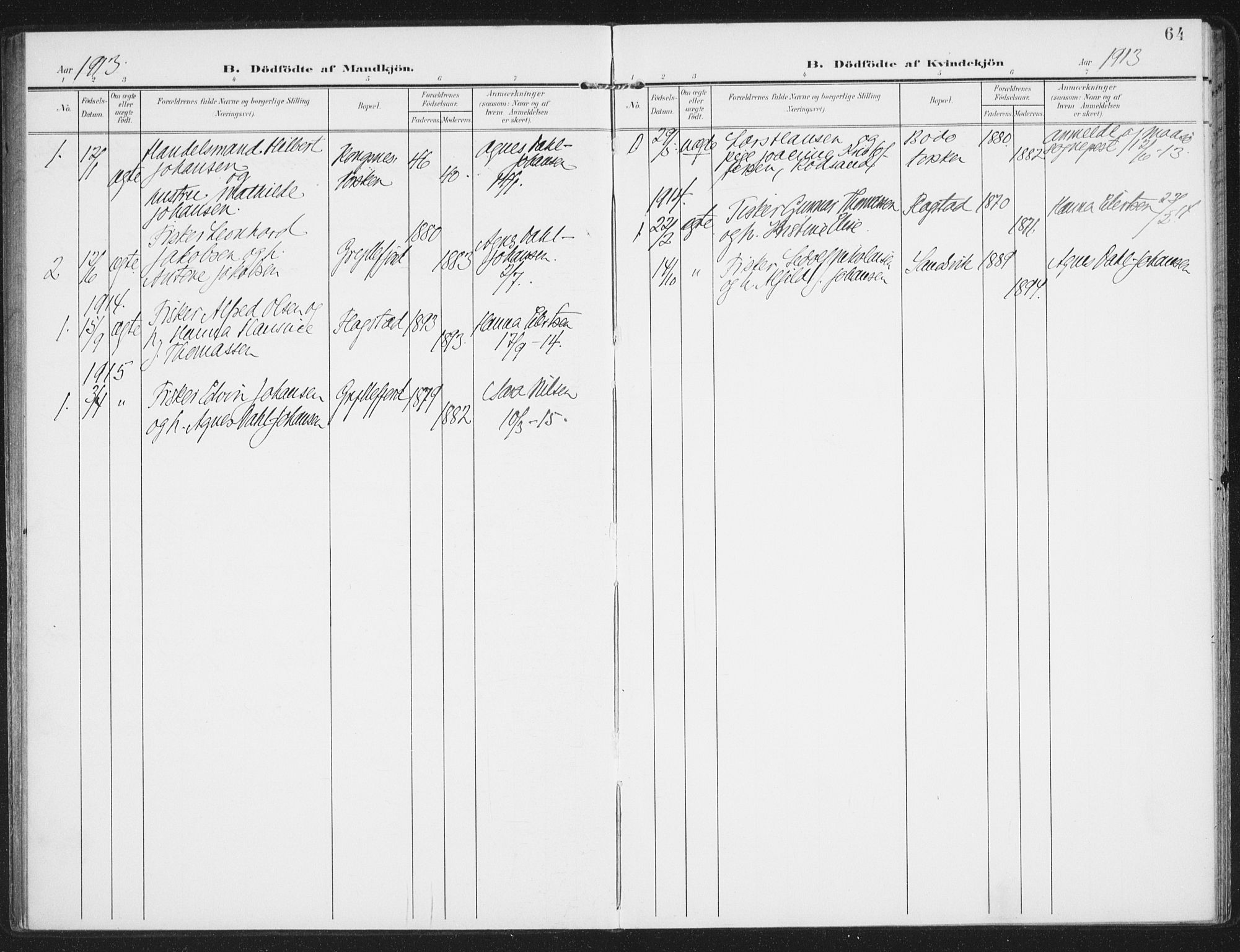 Berg sokneprestkontor, SATØ/S-1318/G/Ga/Gaa/L0008kirke: Parish register (official) no. 8, 1904-1916, p. 64