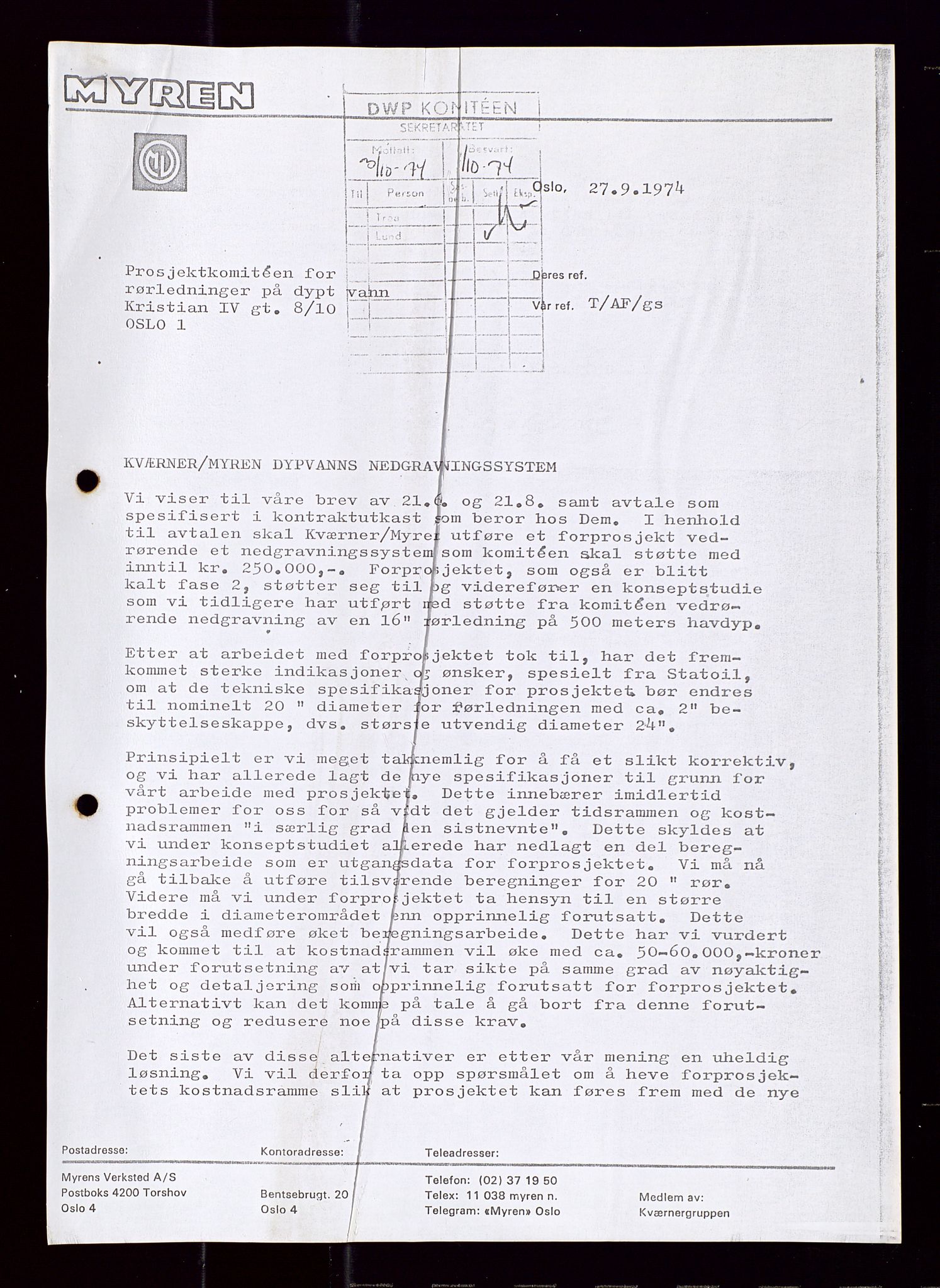 Industridepartementet, Oljekontoret, AV/SAST-A-101348/Di/L0001: DWP, møter juni - november, komiteemøter nr. 19 - 26, 1973-1974, p. 708