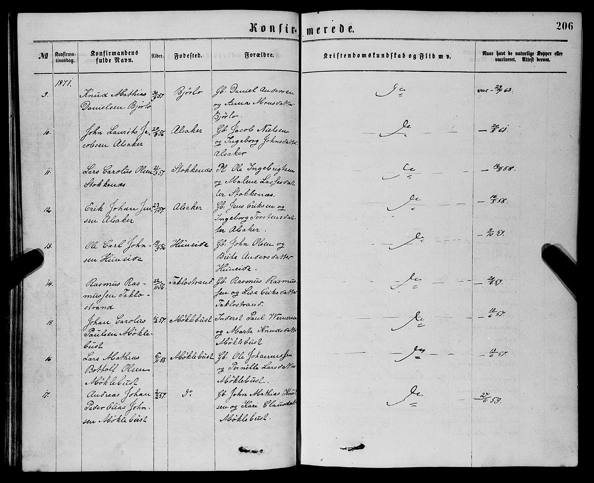 Eid sokneprestembete, AV/SAB-A-82301/H/Haa/Haaa/L0010: Parish register (official) no. A 10, 1867-1878, p. 206